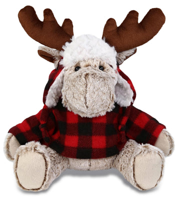 DolliBu Super Soft Plush Red Plaid Outfit Moose - Adorable Playtime Zoo Moose Plush with Clothes, Cute Wildlife Cuddle Gift - 9 Inches