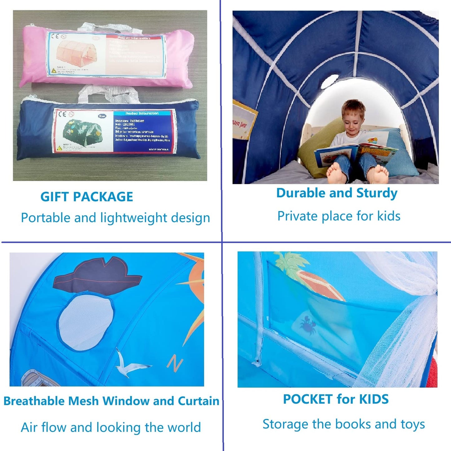 Upgrate Bed Tent Boys Girls Dream Canopy Tents with Net Curtain for Kids Privacy Space Portable Play Tent for Kids 55"×39"×31"(SpaceA)