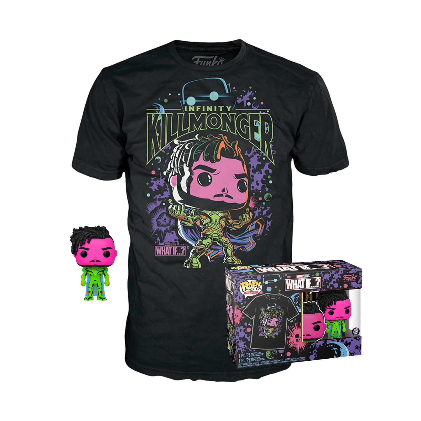 Funko Pop! & Tee: What If - Killmonger - Large - (L) - Anything Goes - T-Shirt - Clothes with Collectable Vinyl Figure - Gift Idea - Toys and Short