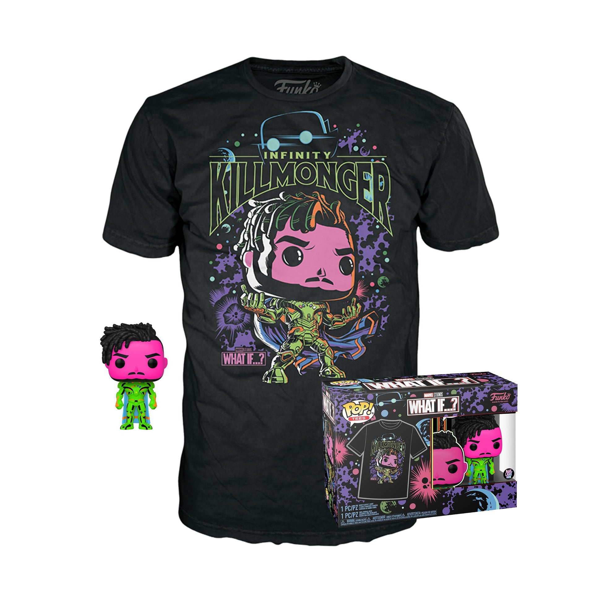 Funko Pop! & Tee: What If - Killmonger - Large - (L) - Anything Goes - T-Shirt - Clothes with Collectable Vinyl Figure - Gift Idea - Toys and Short