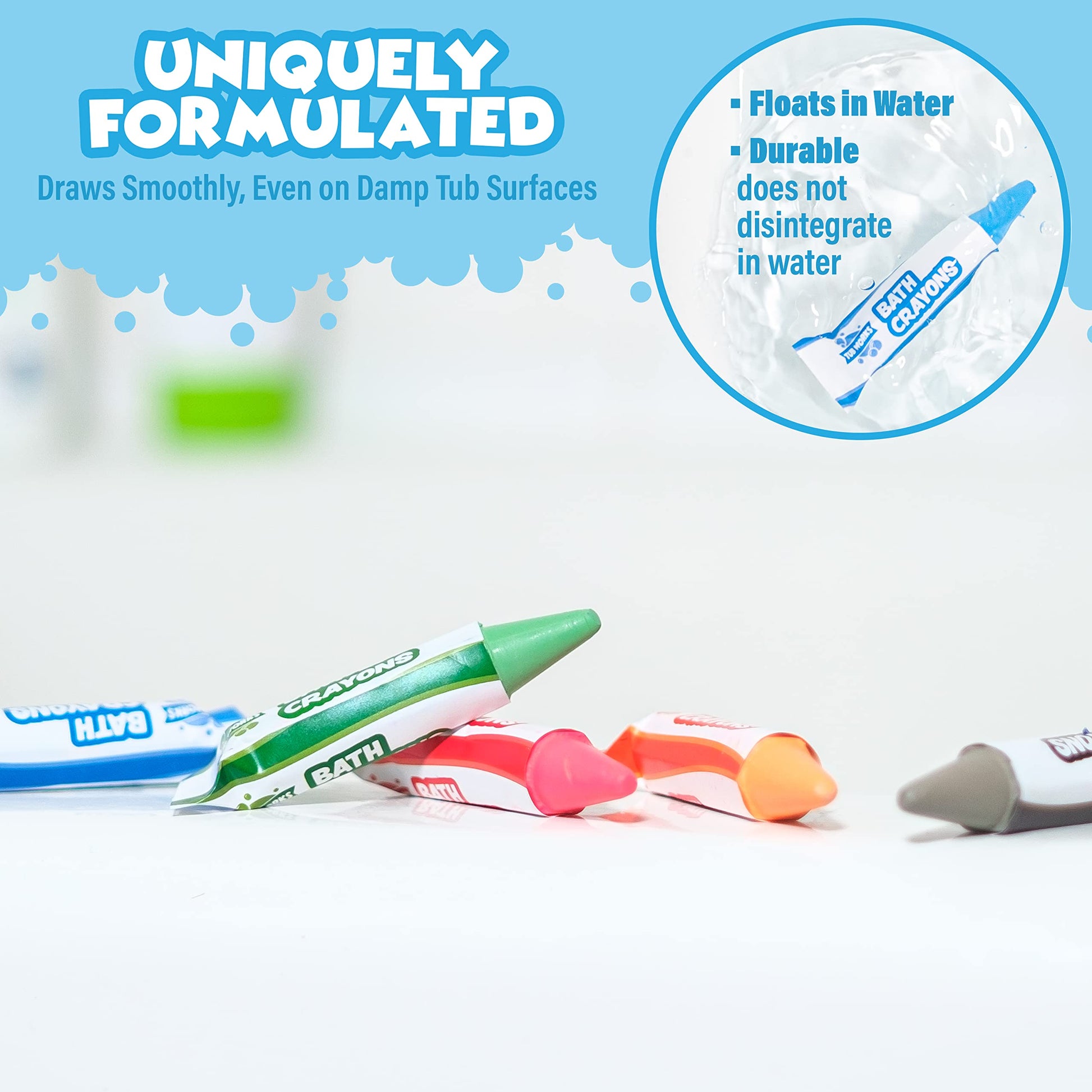 Tub Works® Smooth™ Bath Crayons Bath Toy, 12 Pack | Nontoxic, Washable Bath Crayons for Toddlers & Kids | Unique Formula Draws Smoothly & Vividly on