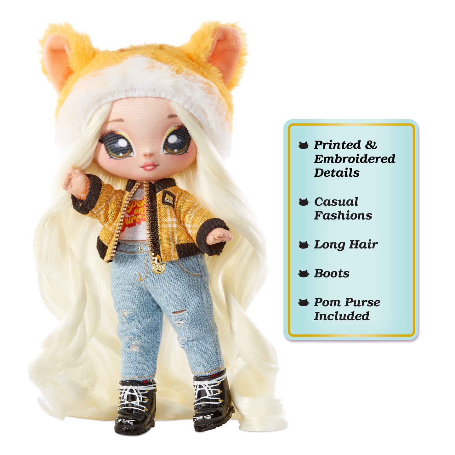Na Na Na Surprise Glam Series 2 Tabitha Nekota - Tabby Cat-Inspired 7.5" Fashion Doll with Platinum Blonde Hair and Metallic Clip-on Kitty Purse