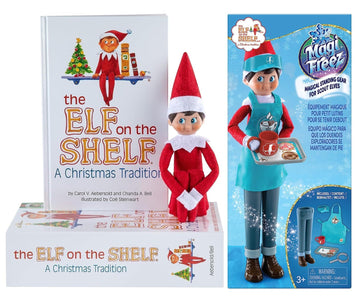 The Elf on the Shelf Christmas Tradition Box Set with Elf (Light Tone Boy), Story Book and MagiFreez Cocoa to Go Barista Accessory Set (Multi-Item