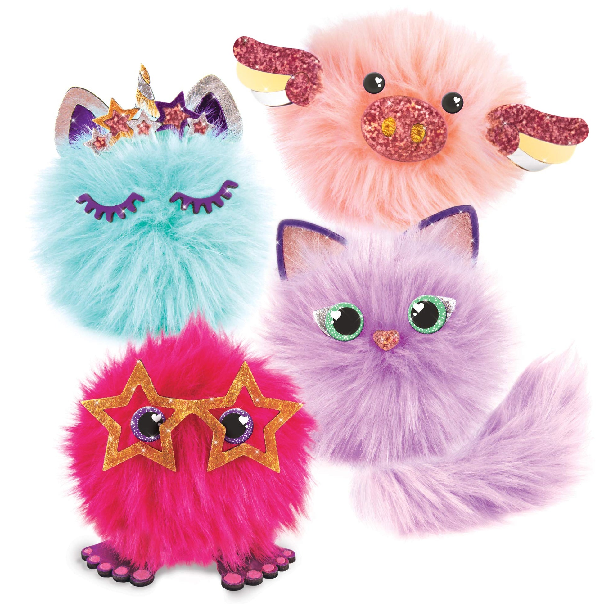 Make It Real DIY Cuddle Mob Kit - Create 4 Adorable Pom Pom Characters with 36 Pieces - All-in-One Arts & Crafts Set for Tweens & Girls - Fun