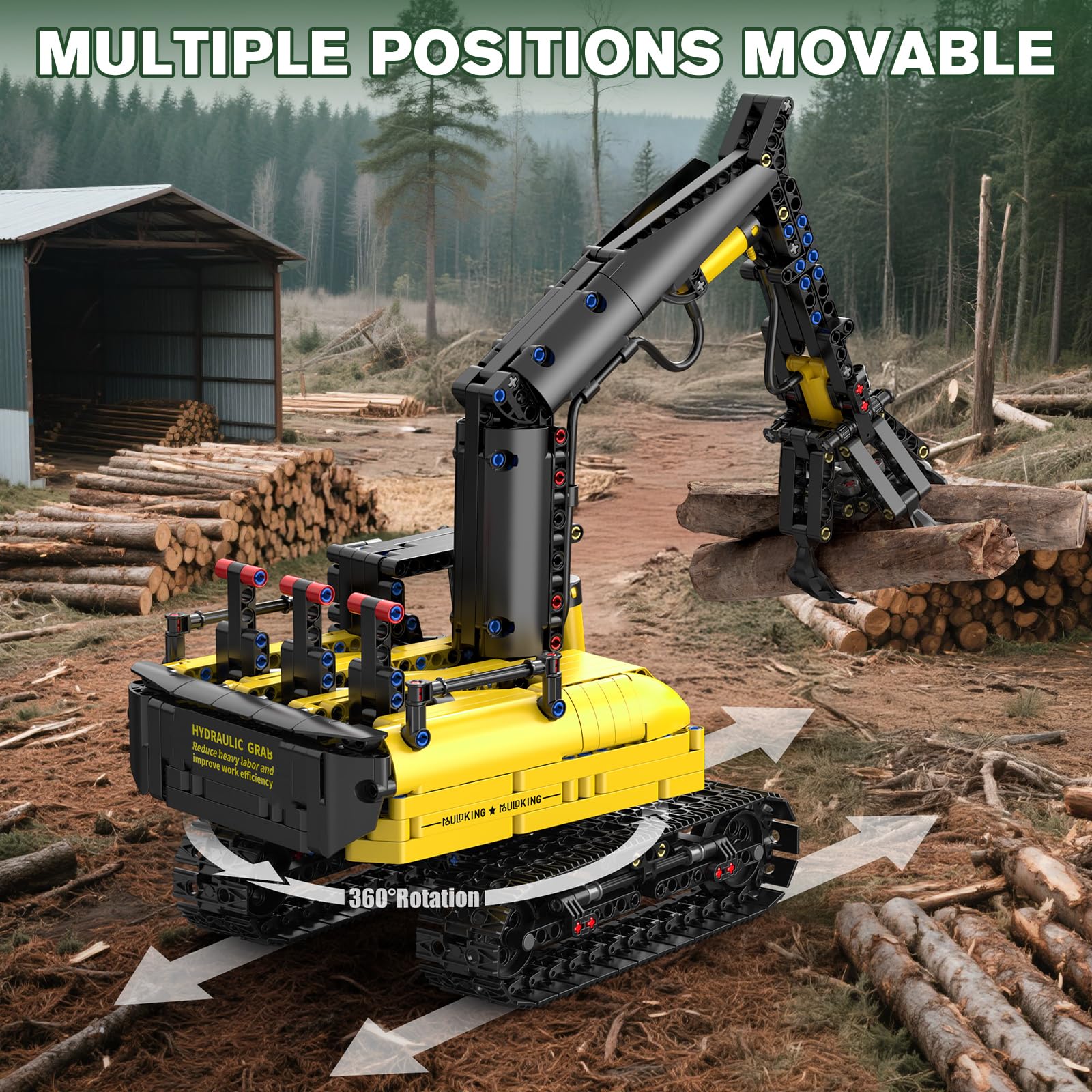 Mould King Crawler Hydraulic Wood Grabber Building Sets, 17077 Engineering Excavator Model Kit, Air Pumps Construction Set, MOC Cool Birthday