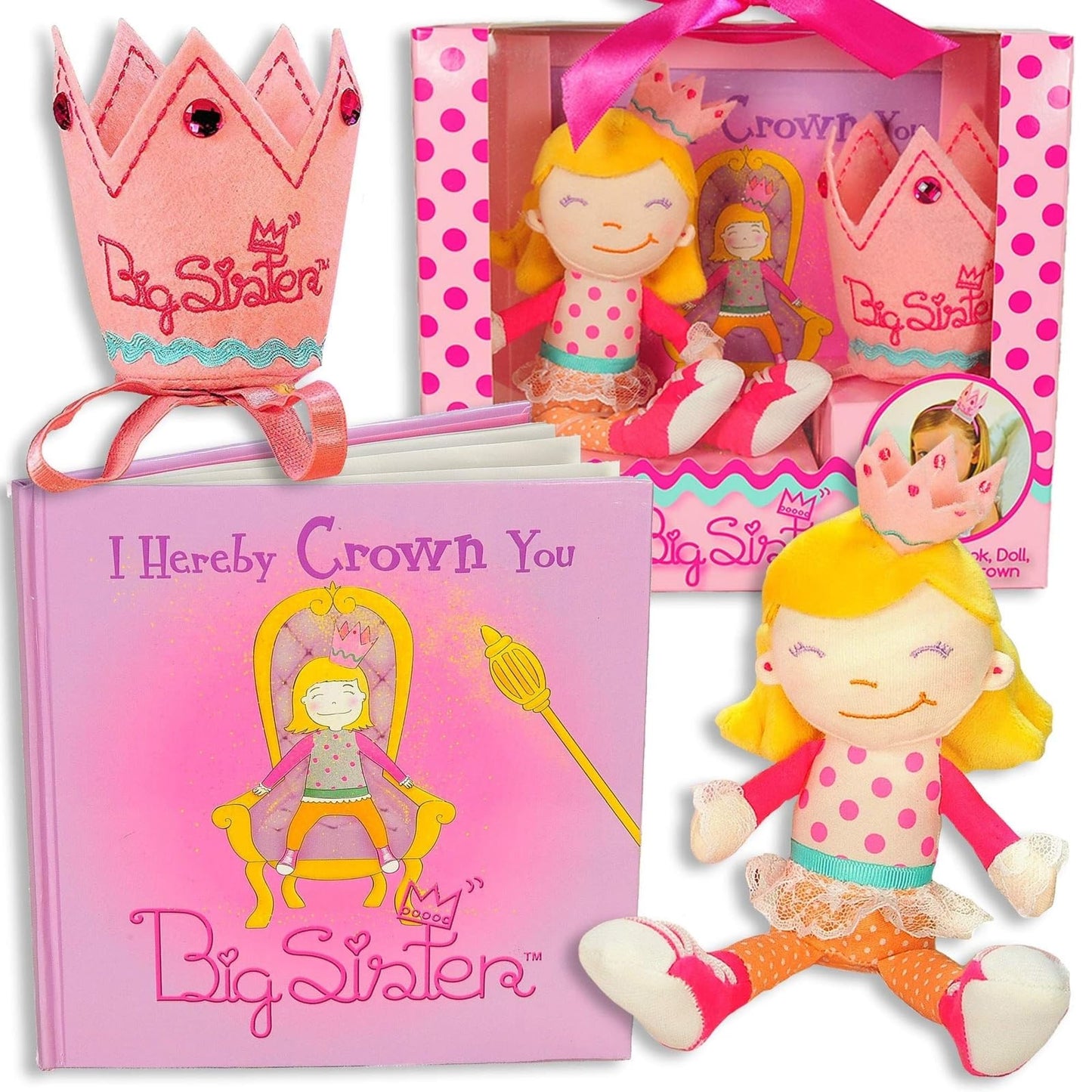 Tickle & Main Big Sister Gift Set - 3-Piece Kit, Multicolor - Includes I Hereby Crown You Storybook & 8-Inch Cloth Doll with Adjustable Felt Crown