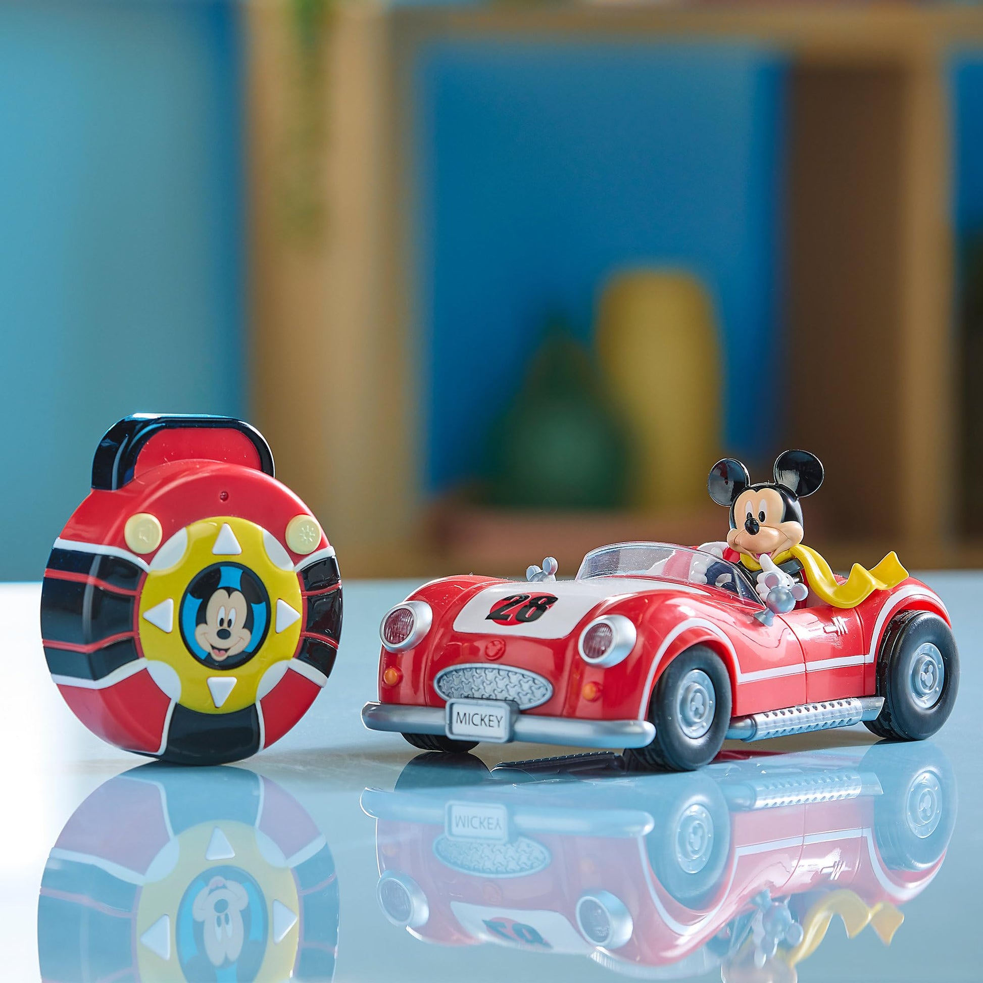 Disney Store Official Mickey Mouse's Vintage Remote Control Car for Kids - Glossy Red Convertible Roadster with Lights & Sounds, Fun RC Car - Mickey