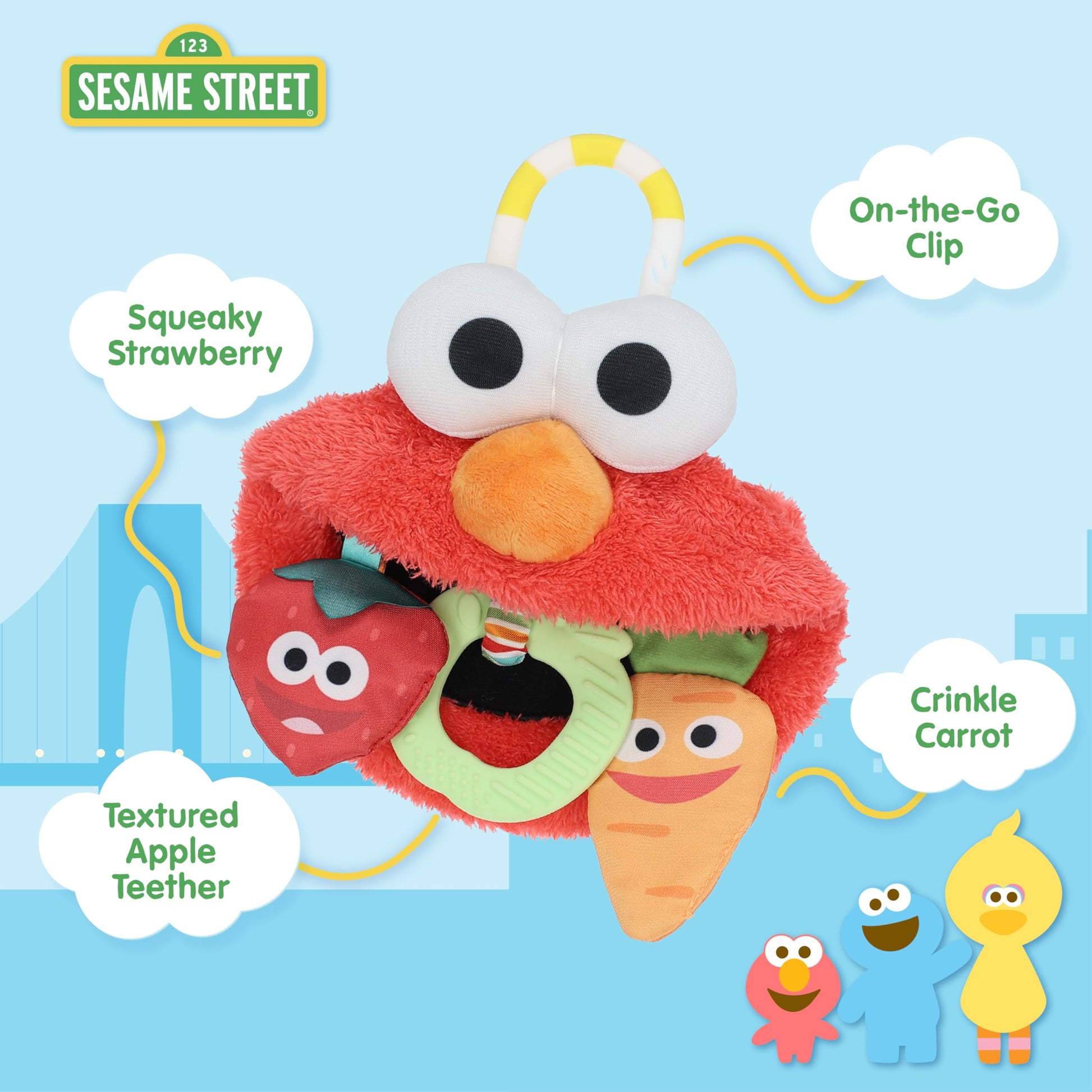 Kids Preferred Sesame Street Elmo On The Go Activity Toy with Silicone Teether for Newborns