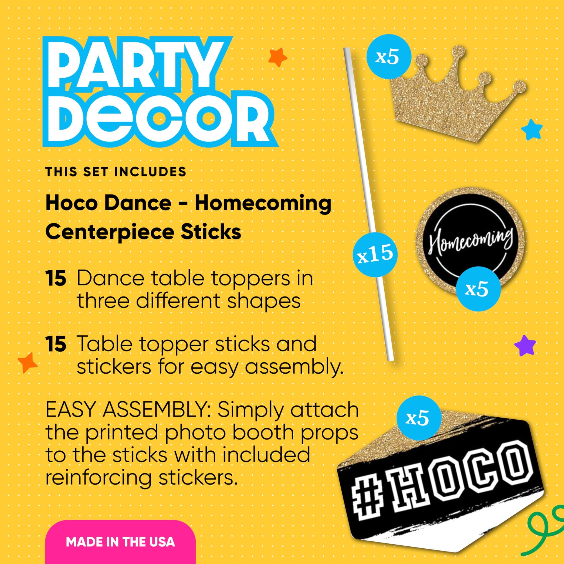 Big Dot of Happiness Hoco Dance - Homecoming Centerpiece Sticks - Table Toppers - Set of 15