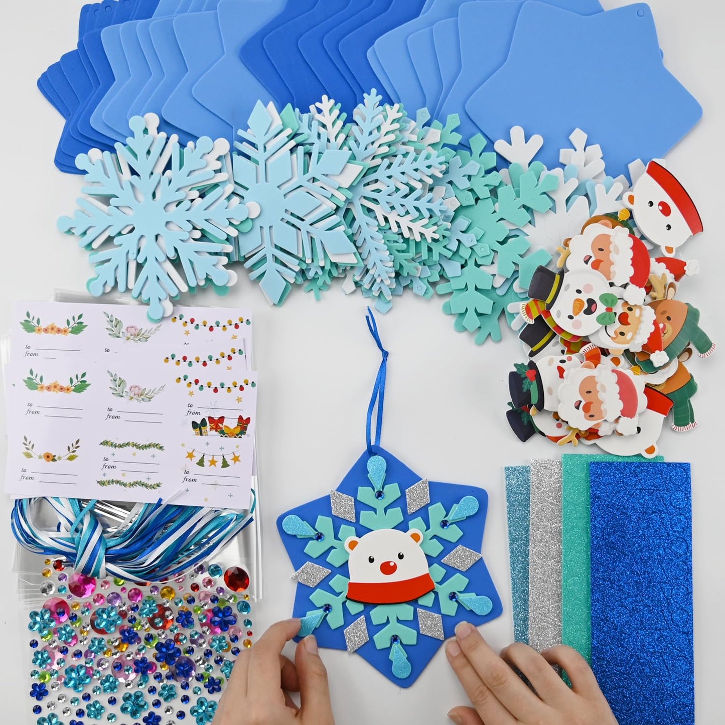 24 Sets DIY Christmas Winter Foam Wreath Crafts Kits Decorations Self Adhesive Xmas Snowflakes Sticker Santa Holly Leaf for Kids Party Favors Fun