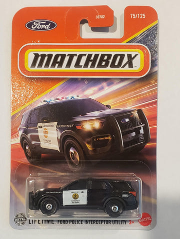 Matchbox Ford Police Interceptor Utility, Black & White, 1:64 Scale Diecast Car, 75/125