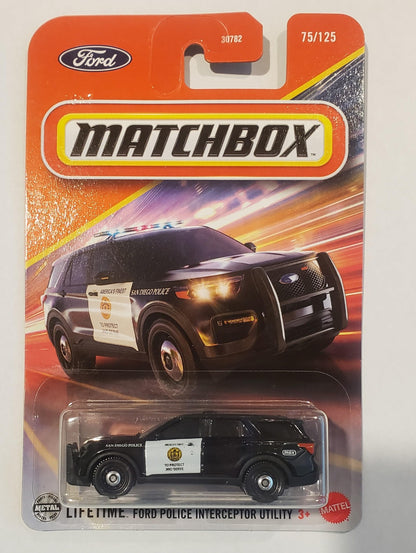 Matchbox Ford Police Interceptor Utility, Black & White, 1:64 Scale Diecast Car, 75/125