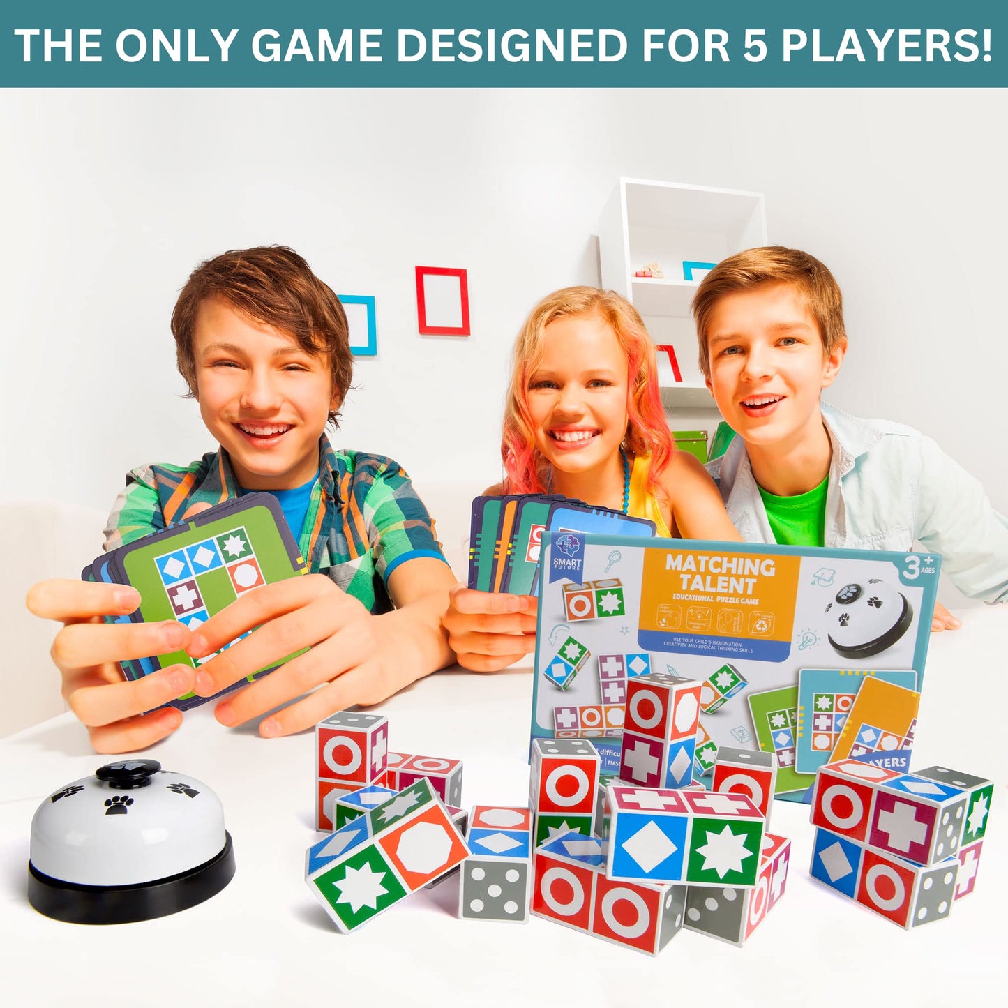 Funtactics Wooden Block Matching Puzzle Game with Victory Bell Pattern Recognition Board Game for Kids Ages 3+ & Adults | 5 Players 5 Difficulty