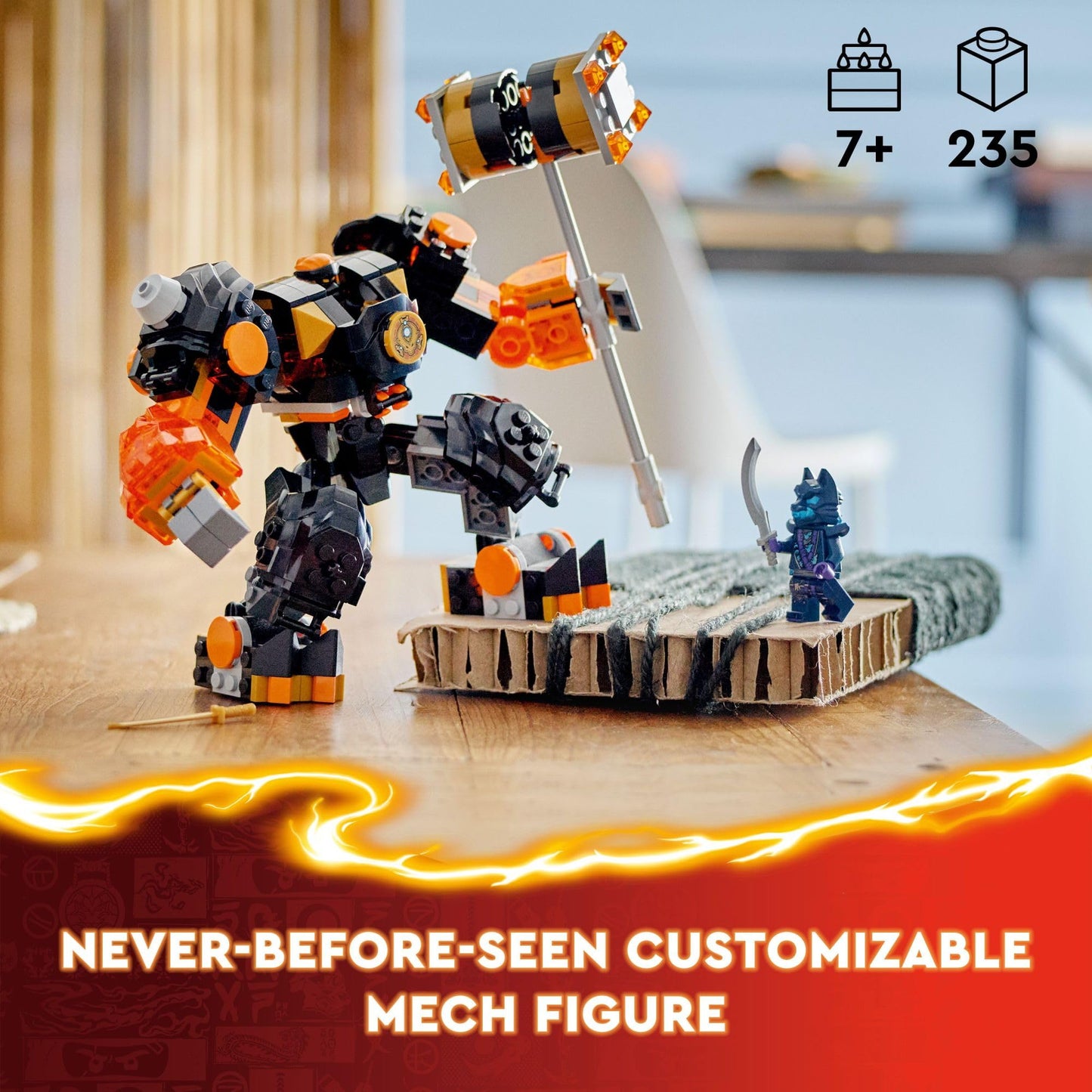 LEGO NINJAGO Cole’s Elemental Earth Mech Mini Ninja Toy, Customizable Action Figure Adventure Toy with Cole and Wolf Warrior Minifigures, Ninja Gift