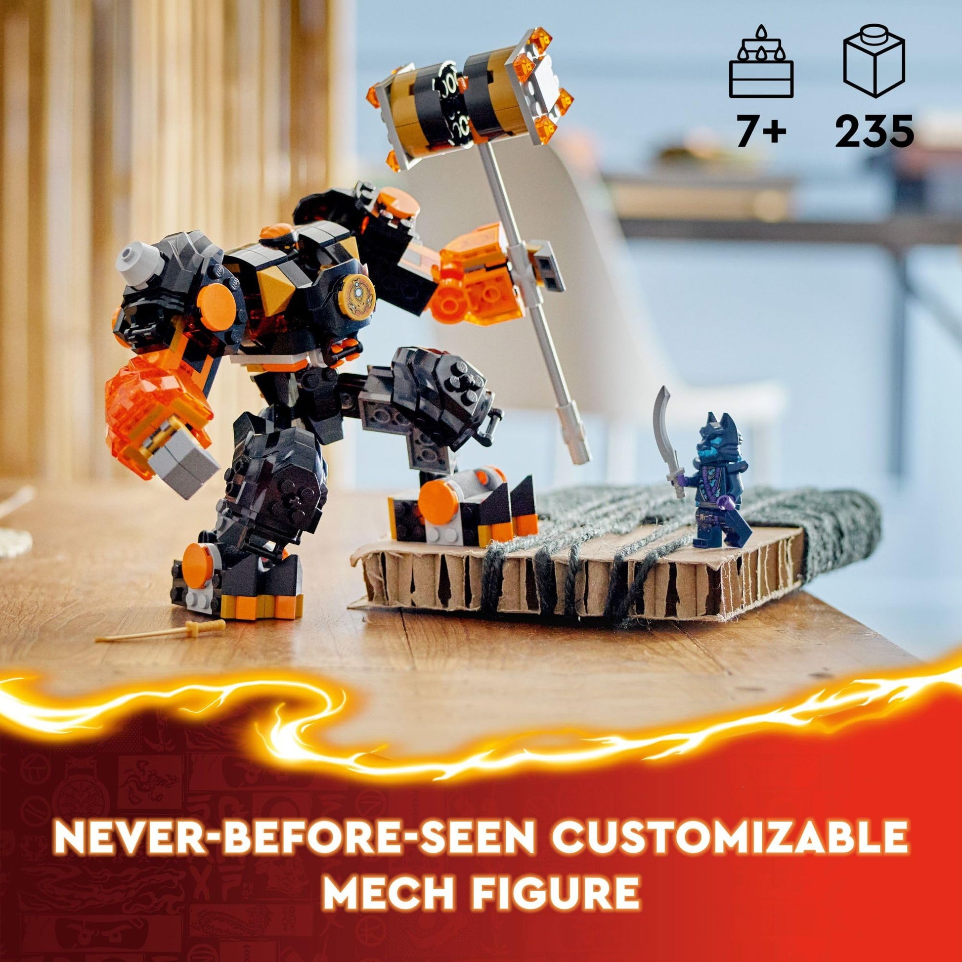 LEGO NINJAGO Cole’s Elemental Earth Mech Mini Ninja Toy, Customizable Action Figure Adventure Toy with Cole and Wolf Warrior Minifigures, Ninja Gift