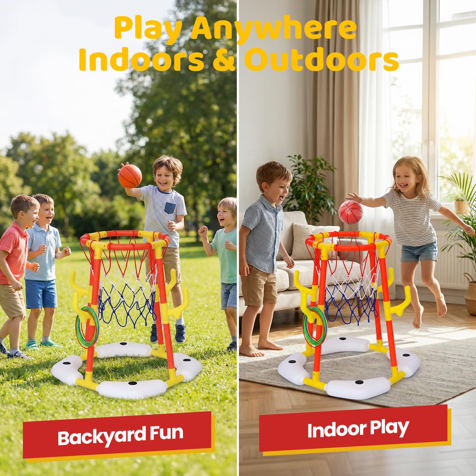 PodiuMax 2-in-1 Pool Basketball Hoop & Ring Toss Toys for Kids 4 5 6 7 8 9