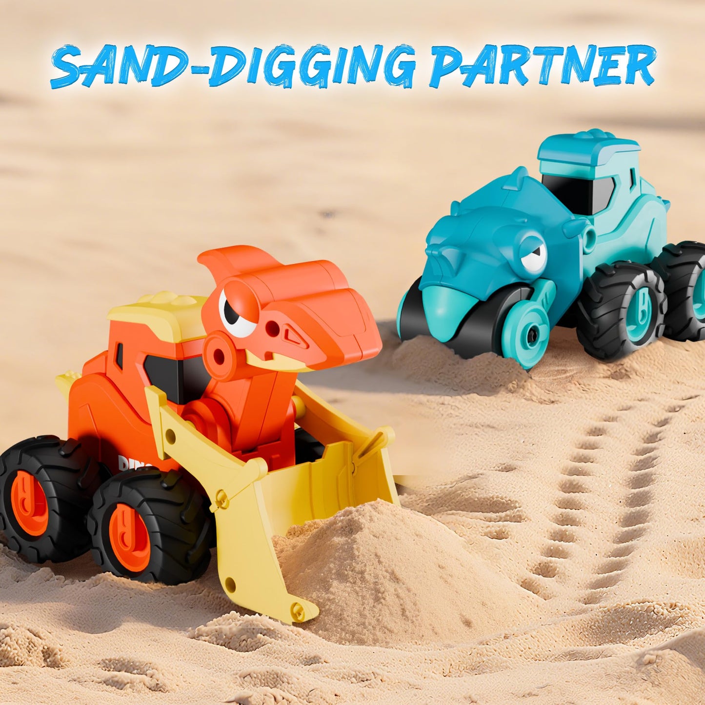 iPlay, iLearn Dinosaur Truck Toys for Toddlers, Boys Dinos Press Go Racing Cars, Kids Construction Sandbox Vehicles Playset, Baby Push Go Friction Car