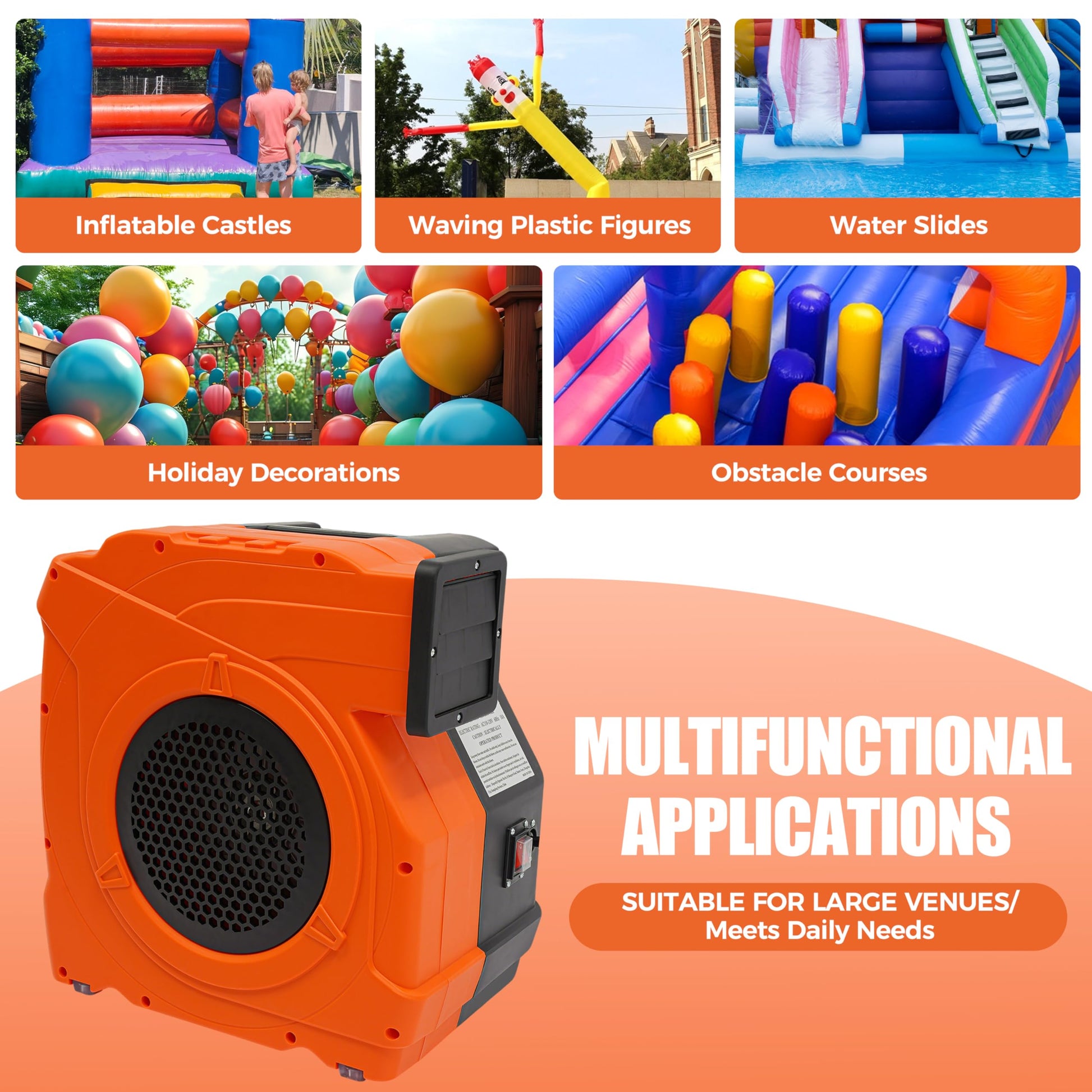 Poggyyi 3HP Inflatable Bounce House Blower, 2150W Commercial Air Blower for Large Water Slides Inflatable Castle Jump Slides, Air Blower