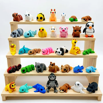 QCHENKOMI 35pcs Mini 3D Printed Animal Figurines Set, Flexible Articulated Fidget Toys for Kids & Adults, Cute 3D Print Animals Bulk for Party Favors