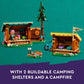 LEGO Friends Adventure Camp Cozy Cabins Camping Toy, Kids’ Nature Playset, Pretend Play Toy with 3 Mini Doll Characters and a Fox Figure, Birthday