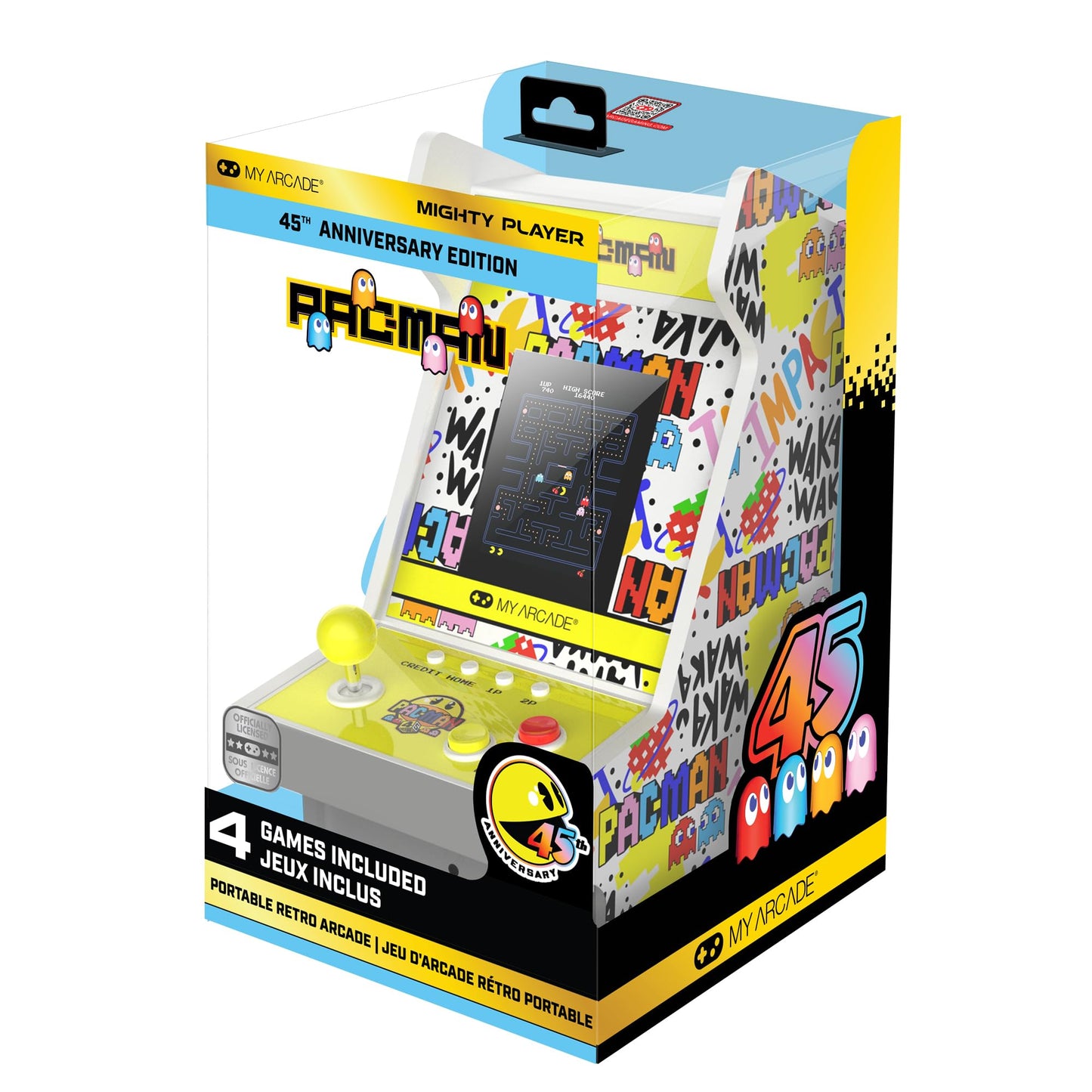 My Arcade Pac-Man Mighty Player: Retro Gaming, 11 inch Countertop Arcade, Illuminated Marquee, 4 Games in 1, Rechargeable Battery