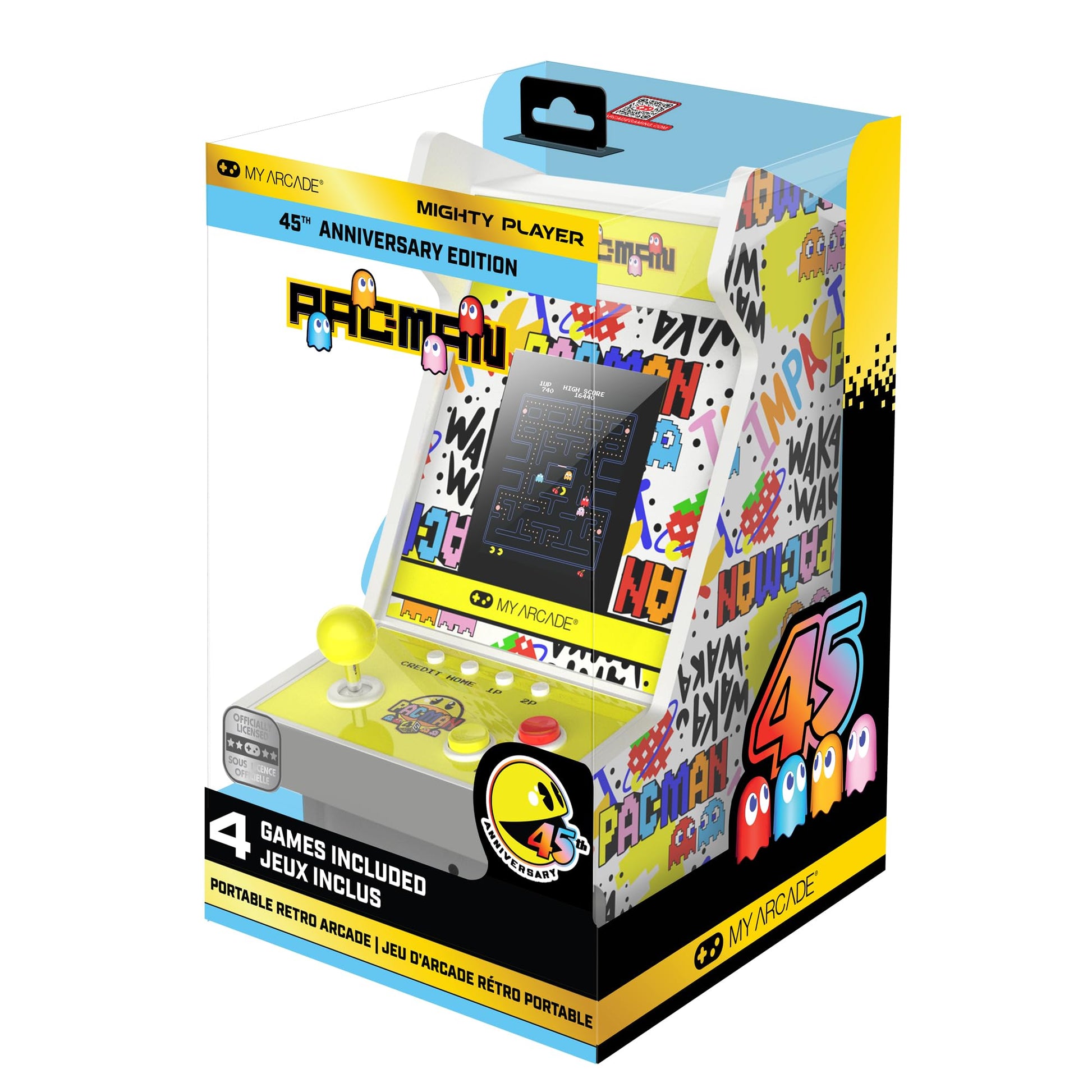 My Arcade Pac-Man Mighty Player: Retro Gaming, 11 inch Countertop Arcade, Illuminated Marquee, 4 Games in 1, Rechargeable Battery