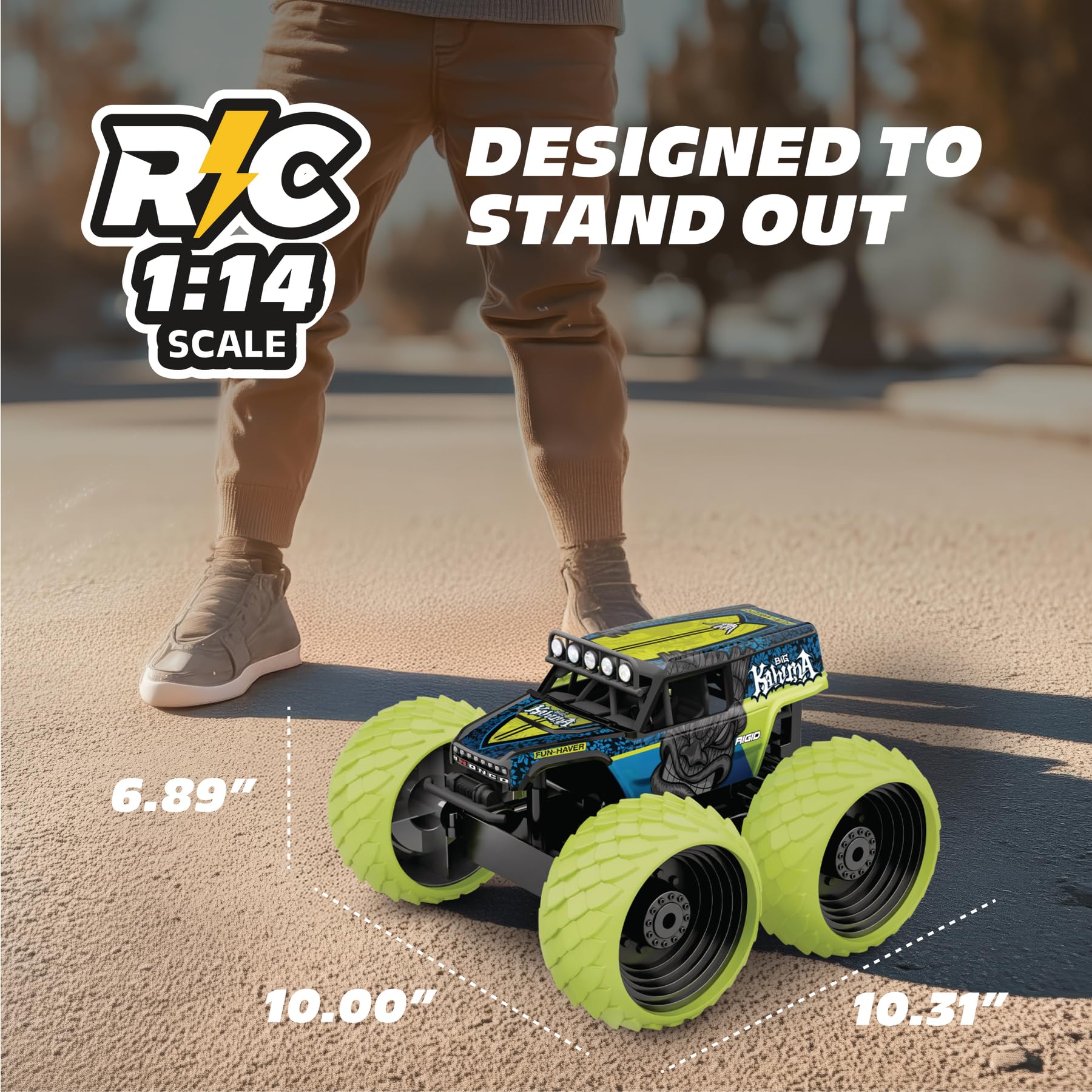 Motor Dayz RC 4WD Big Kahuna Remote Control Car Ford Bronco Monster Truck - 1:14 Scale Remote Control Truck, Vaughn Gittin Jr., Vertical Drive Stunts