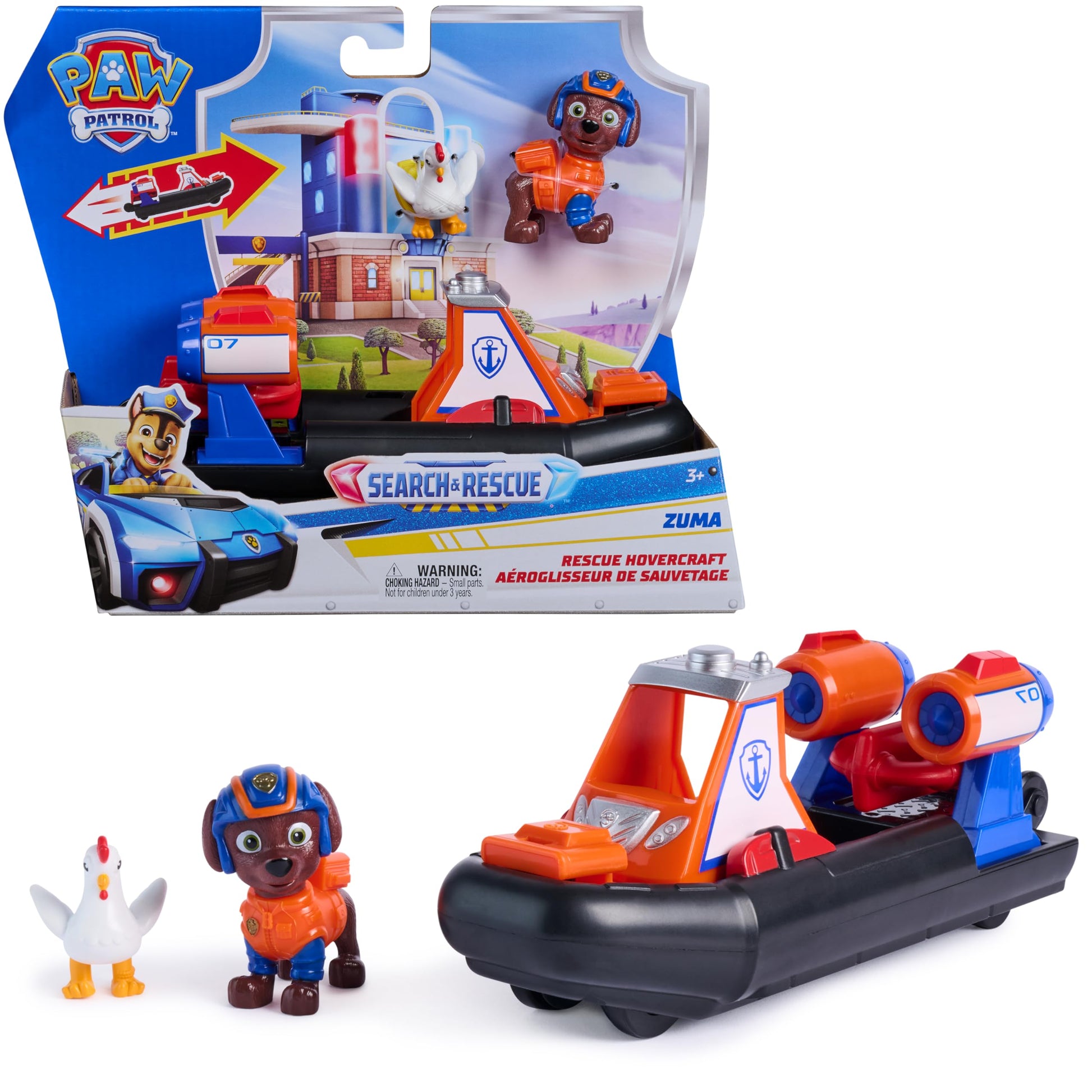 Paw Patrol: Search & Rescue Zuma Hovercraft Water Vehicle with 2 Characters Backload Toy Boat Toys for Kids Girls 3+ Years