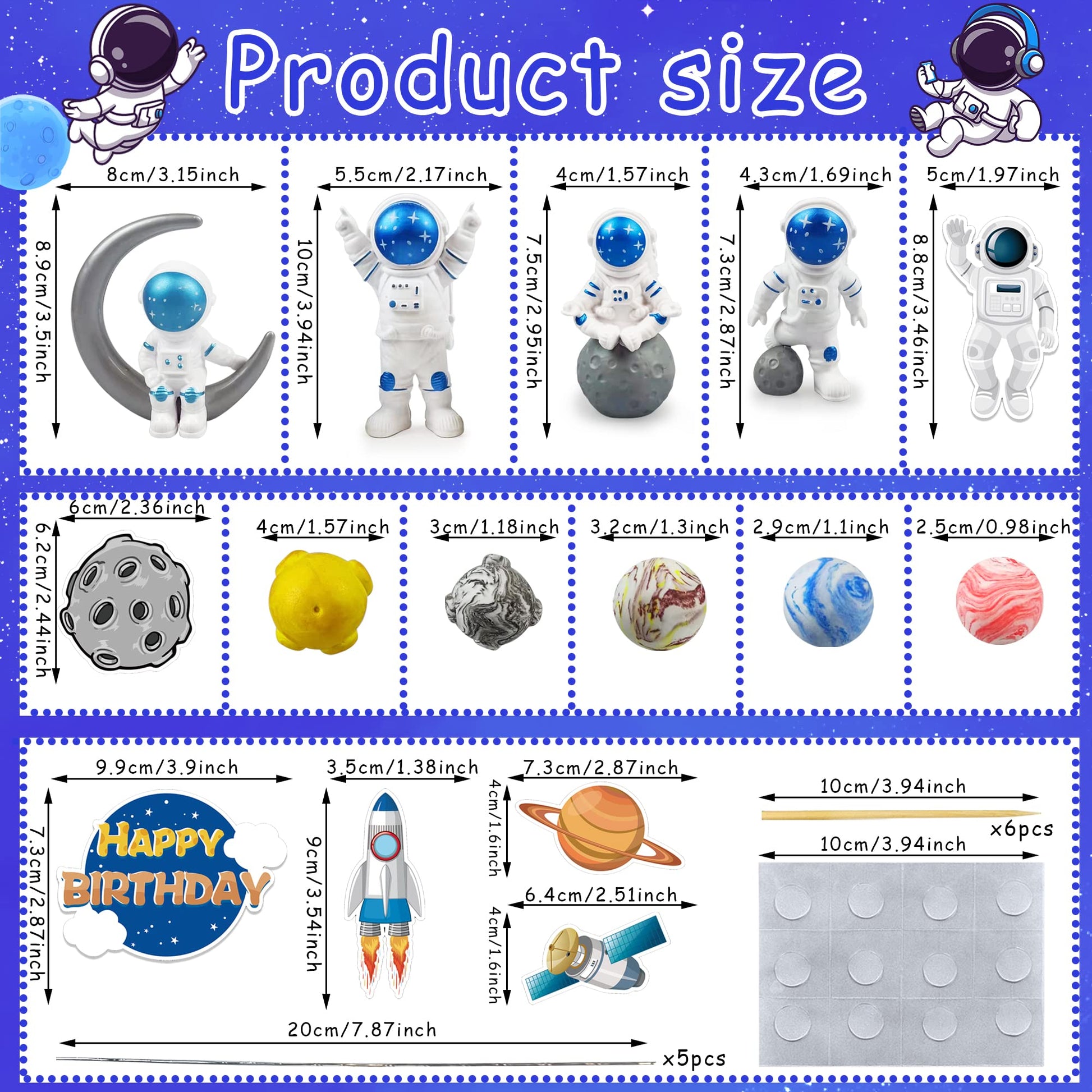 Astronaut Figurines Space Cake Toppers Astronaut Planet Rocket Satellite and Star Space DIY Cake Toppers for Space Theme Party Birthday Party Baby