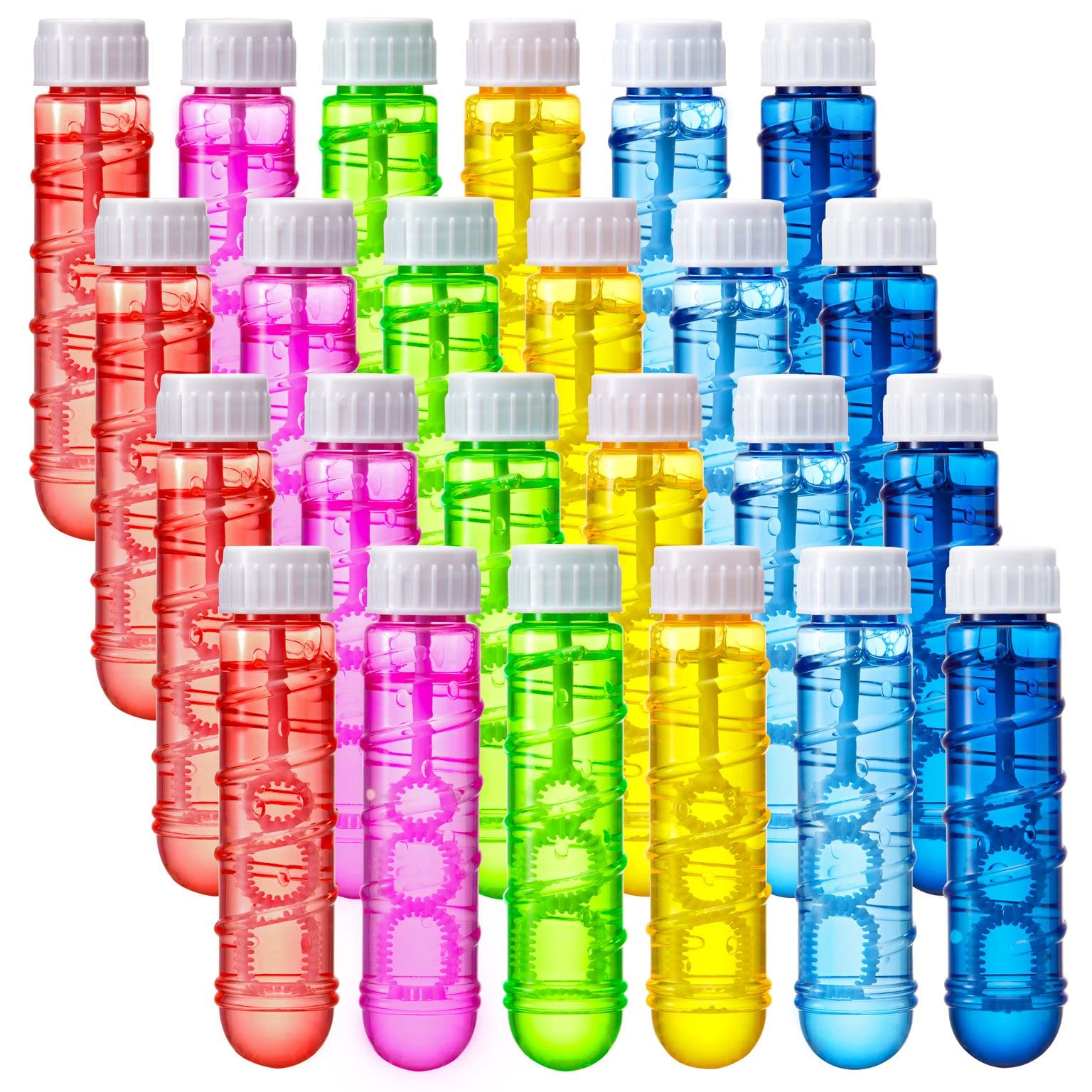 Sloosh 24 Pack 2oz Bubble Liquid Clear Bottle with Wand Set for Kids, Summer Bubble Fun Activity, Easter, and Assortment Party Favors