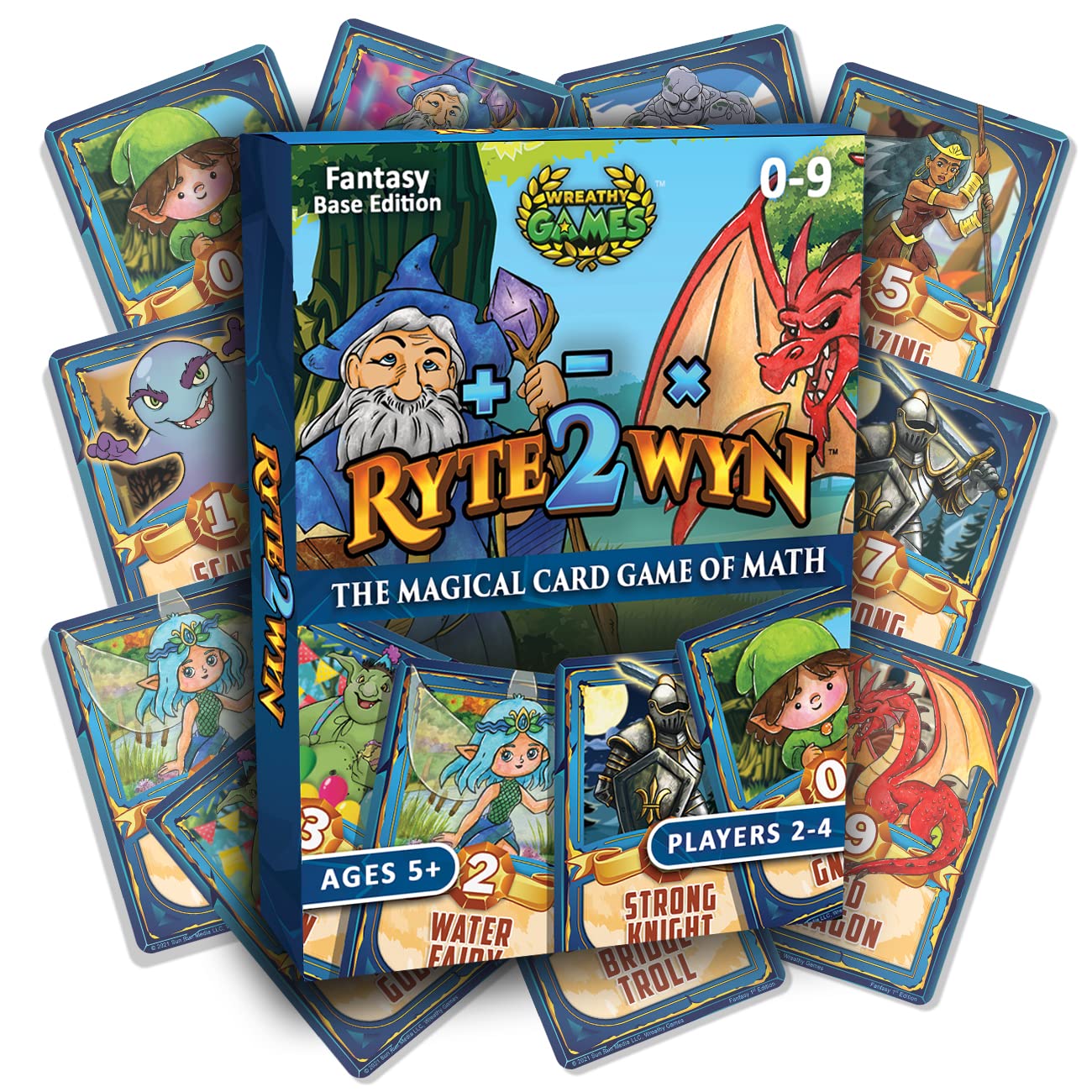 Wreathy Games Ryte2Wyn - The Magical Card Game of Math - Practice Every Addition, Subtraction and Multiplication Math Fact from 0-9 - Ages 5 & Up