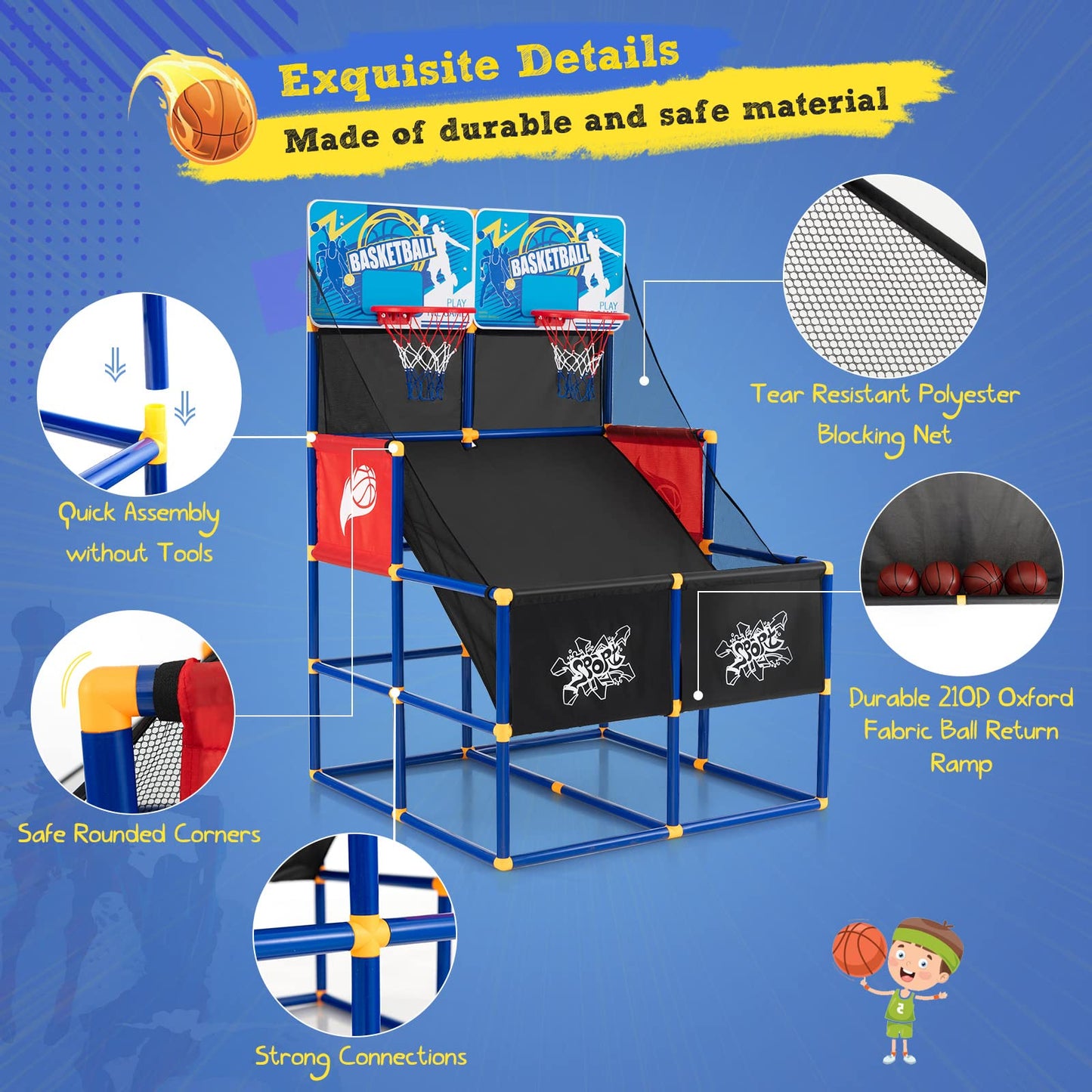 Giantex Arcade Basketball Hoop for Kids - Indoor Outdoor 2 Player Dual Shot Basketball Arcade Game with 4 Balls and Ball Pump, Great Gift for Boys