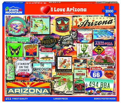 White Mountain 1000 Piece Jigsaw Puzzle Grand Canyon State, I Love Arizona