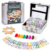 Playbees Mexican Train Dominoes Set Double 12 - 91 Color Dot Tiles, 9 Train Markers, Hub, Scorepads & Aluminum Case, Family Game Night, Travel