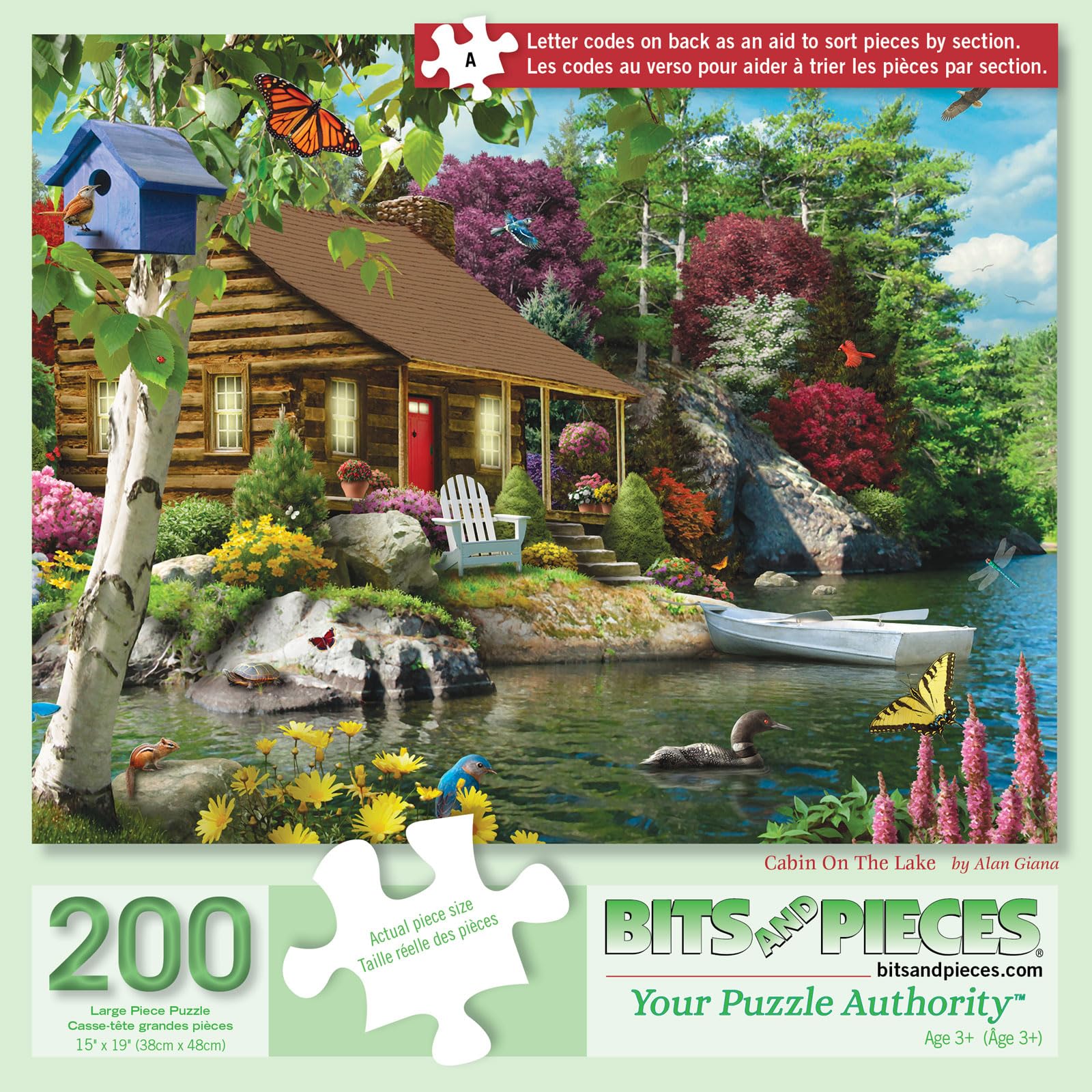Bits and Pieces - Jigsaw Puzzle for Adults and Seniors - Cabin on The Lake - Large Lettered Pieces Colorful Scenic Jigsaw (200 Piece Puzzle)