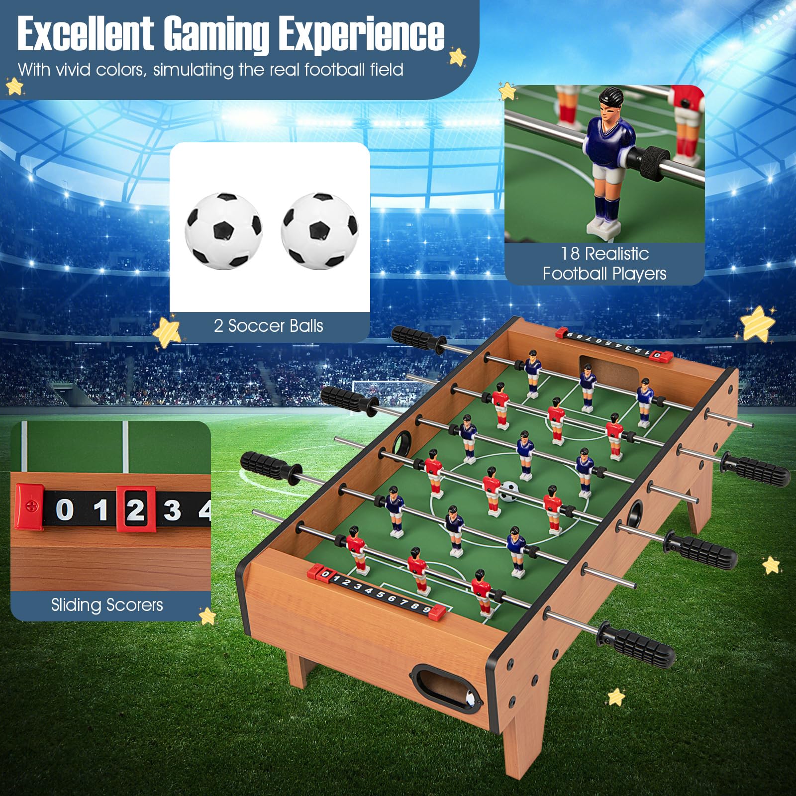 Goplus 27" Foosball Table, Portable Tabletop Soccer Game w/ 2 Footballs & 18 Soccer Keepers for Family Night, Game Room, Arcades, Bars, Parties