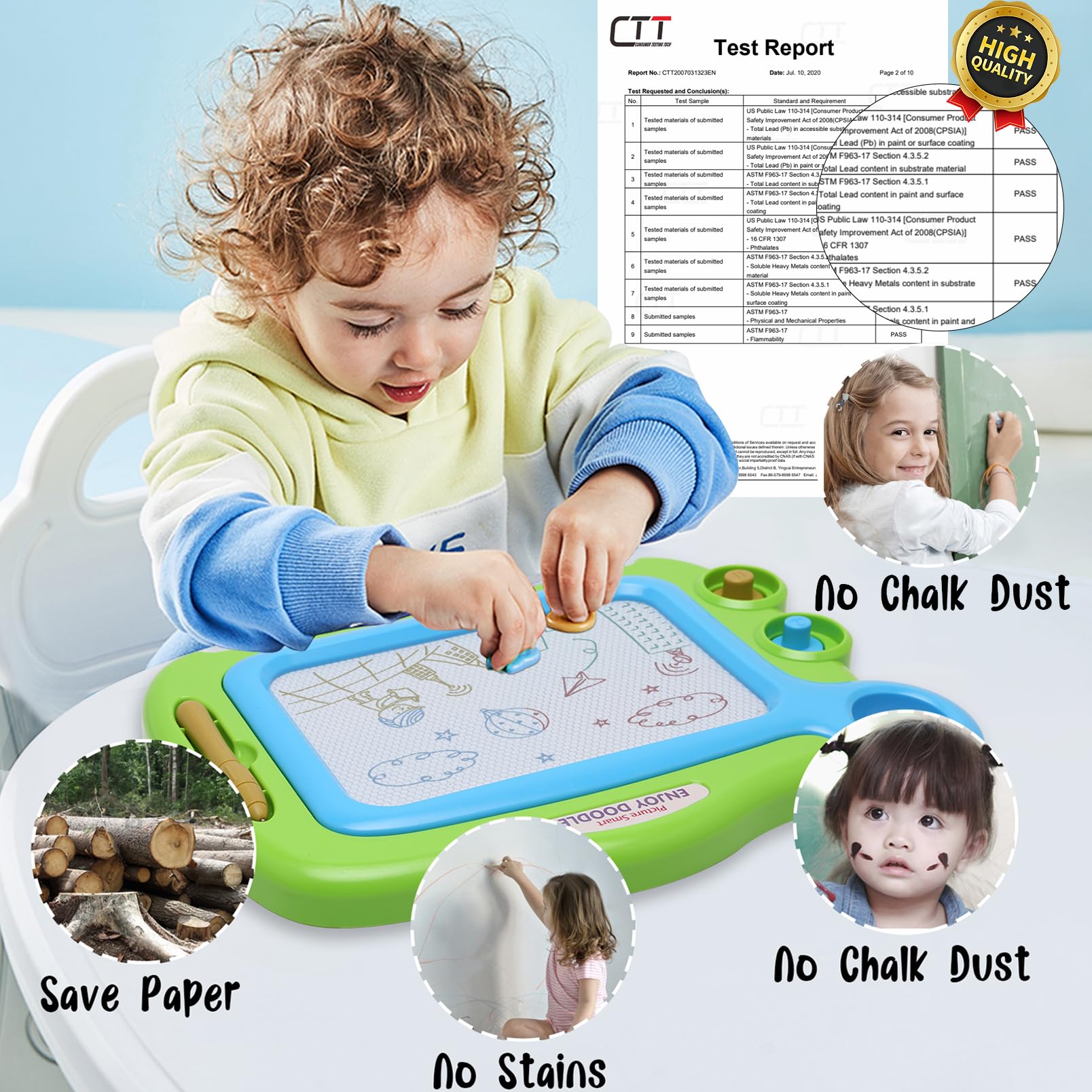 ALISKAGZE Magnetic Drawing Board for Toddlers Age 3-5, Green Erasable Doodle Pad, Screen-Free Travel Toy for Airplane & Road Trip Essentials
