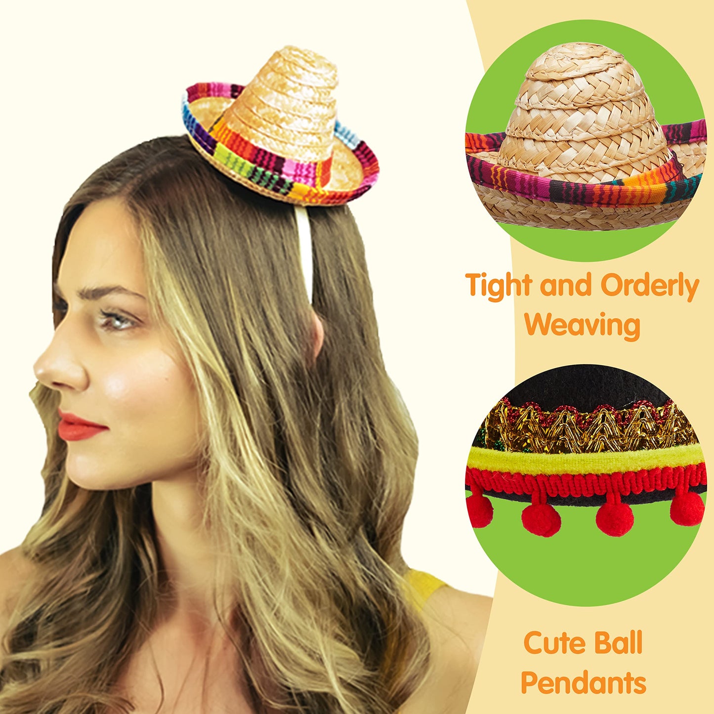 JOYIN Cinco De Mayo Sombrero Headbands - Fabric and Straw Mexican Hats, Party Costumes, Luau Event Props, Theme Decorations, Dia De Muertos Favors