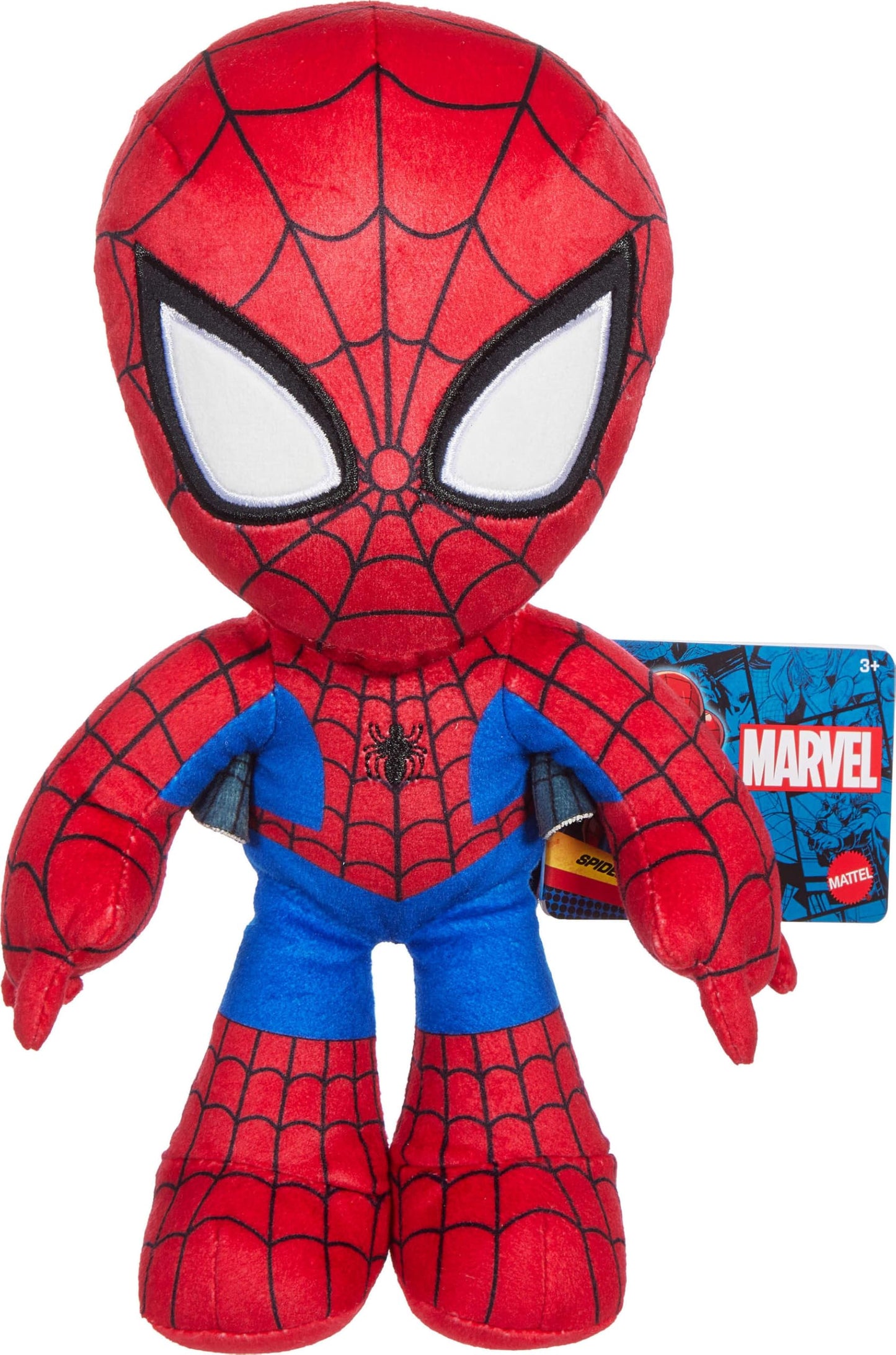 Mattel Marvel Plush Character Figure, 8-inch Spider-Man Super Hero Soft Doll in Fun-to-Touch Fabrics, Collectible For Kids & Fans Ages 3 Years Old