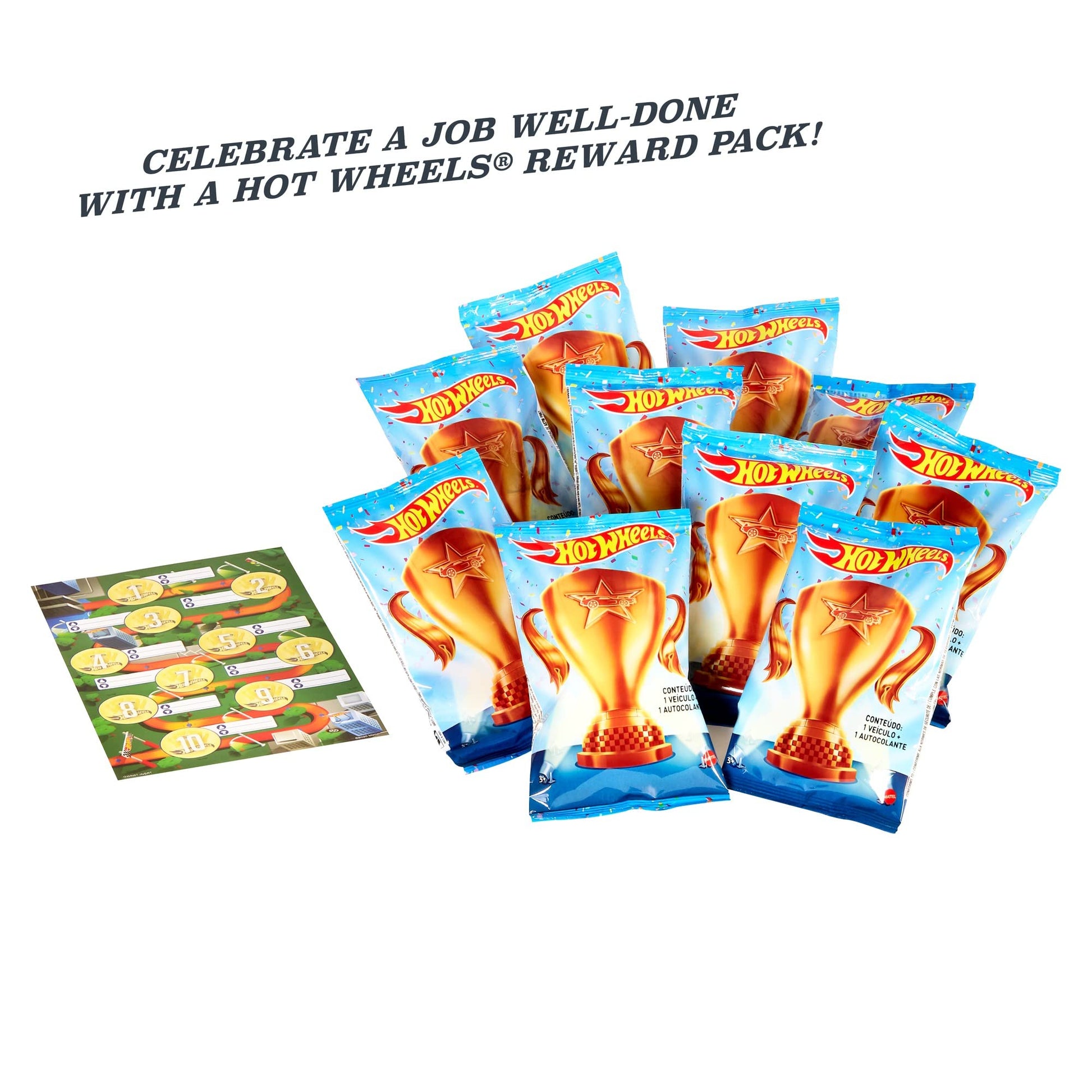 Hot Wheels Rewards Car Pack of 10 Individually Wrapped 1:64 Scale Die-Cast Vehicles in Opaque Bags with Gold Stickers, Rewards or Prizes for Kids 3