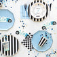 Bonjour Fête Black Cabana Stripe Party Plates | Gold Foil Sturdy Disposable Plate for Holiday & Tailgate Parties | Large Lunch & Dinner Plate | Pack