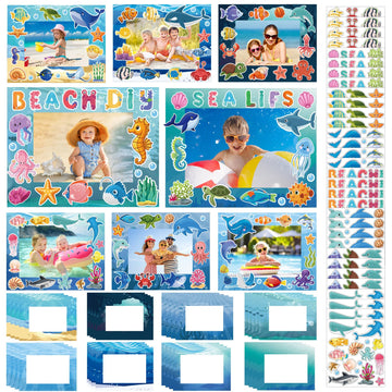 BLSUREFYX 64 Sets Under The Sea Picture Frame Craft 6.3 x 4.7 Inch Summer Ocean Photo Frame Crafts with Sea Animals Stickers for Kids School Classroom
