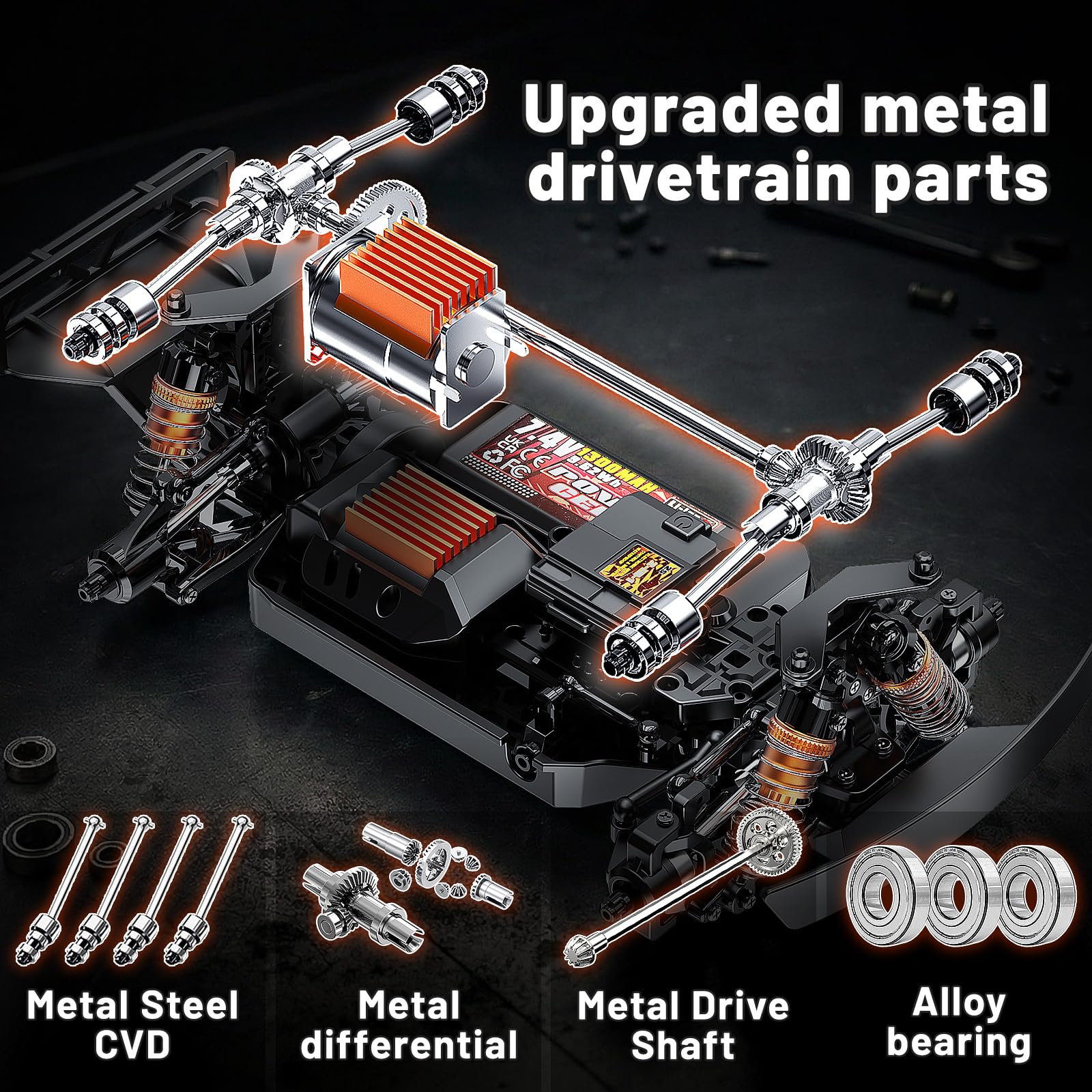 1:16 Beginner RC Cars,4WD Drift All Terrain Remote Control Car Short Course RC Truck, Up to 36 km/h,2.4GHz RTR, 2×7.4V 1300mAh Batteries, 2 Tire Sets