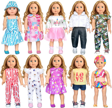 American 18 inch Doll Clothes Accessories-10 Set Doll Outfits for Girl Doll Clothes, Valentine's Toys Gifts for Kids Dressing up