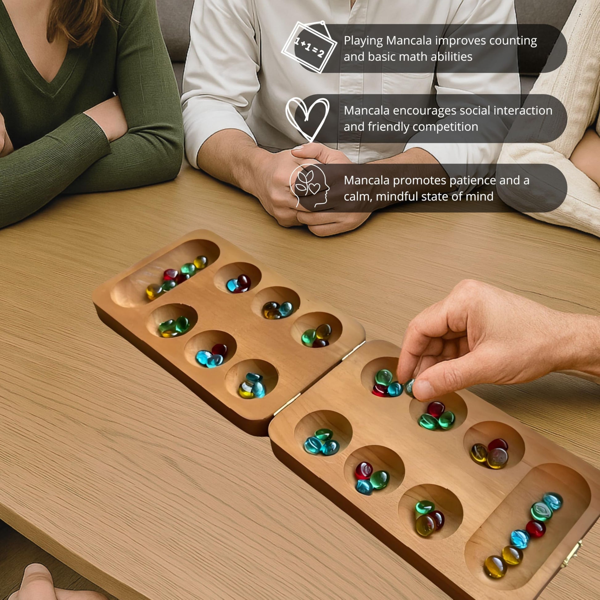 sungka Mancala Board Game, Mancala Board with Metalic Gold Lock - Classic 2-Player Folding Strategy Game, Traditional Mancala for Adults Wooden