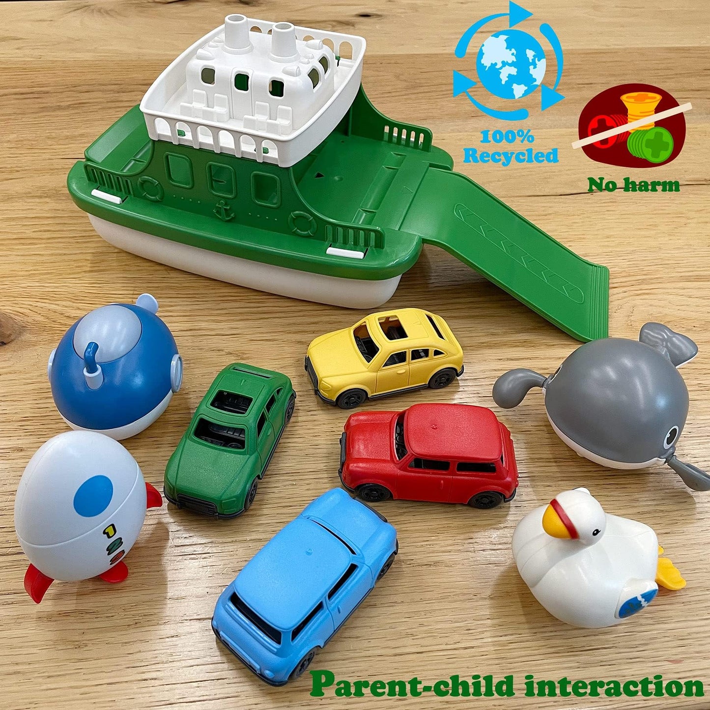 OKGIUGN Ferry Boat with 4 Car and 4 Wind Up Bath Swimming Toys, Kids Bath Toy Floating Vehicle Whales Submarines Swans Rockets, Bathtub Bathroom Pool