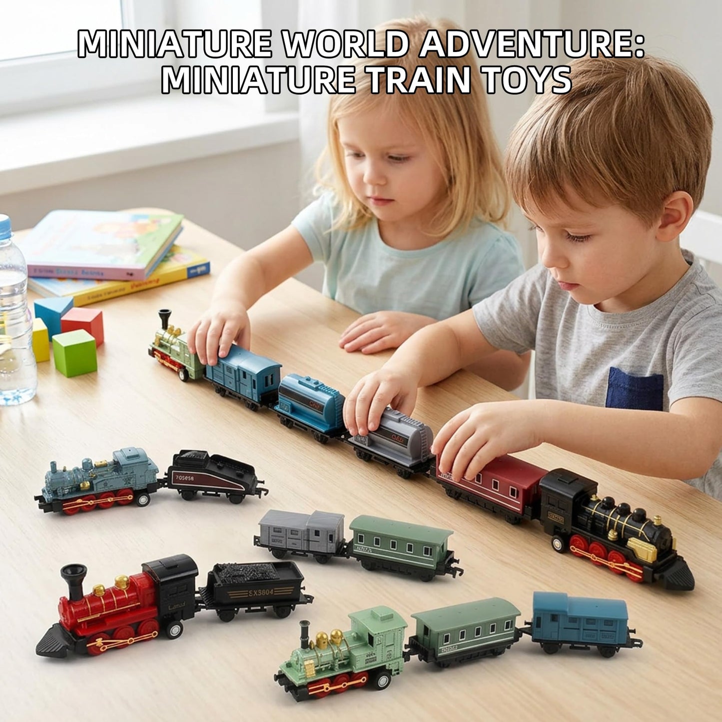 Exasinine 4 Sets Model Trains, Pull Back Steam Train Toys