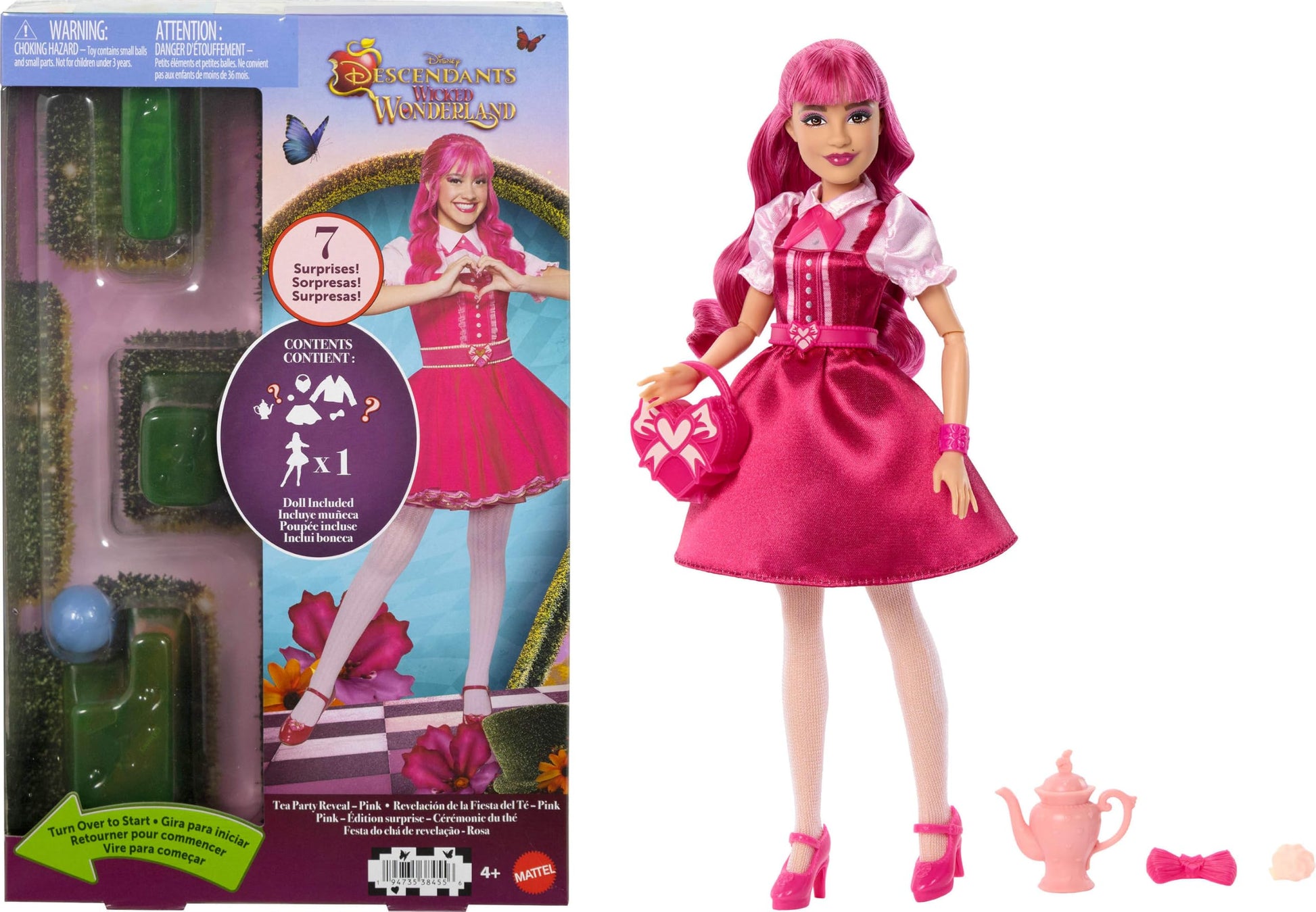 Mattel Disney Descendants: Wicked Wonderland Tea Party Reveal with 7 Surprises, a Pink Fashion Doll in Movie Inspired Clothes & Accessories