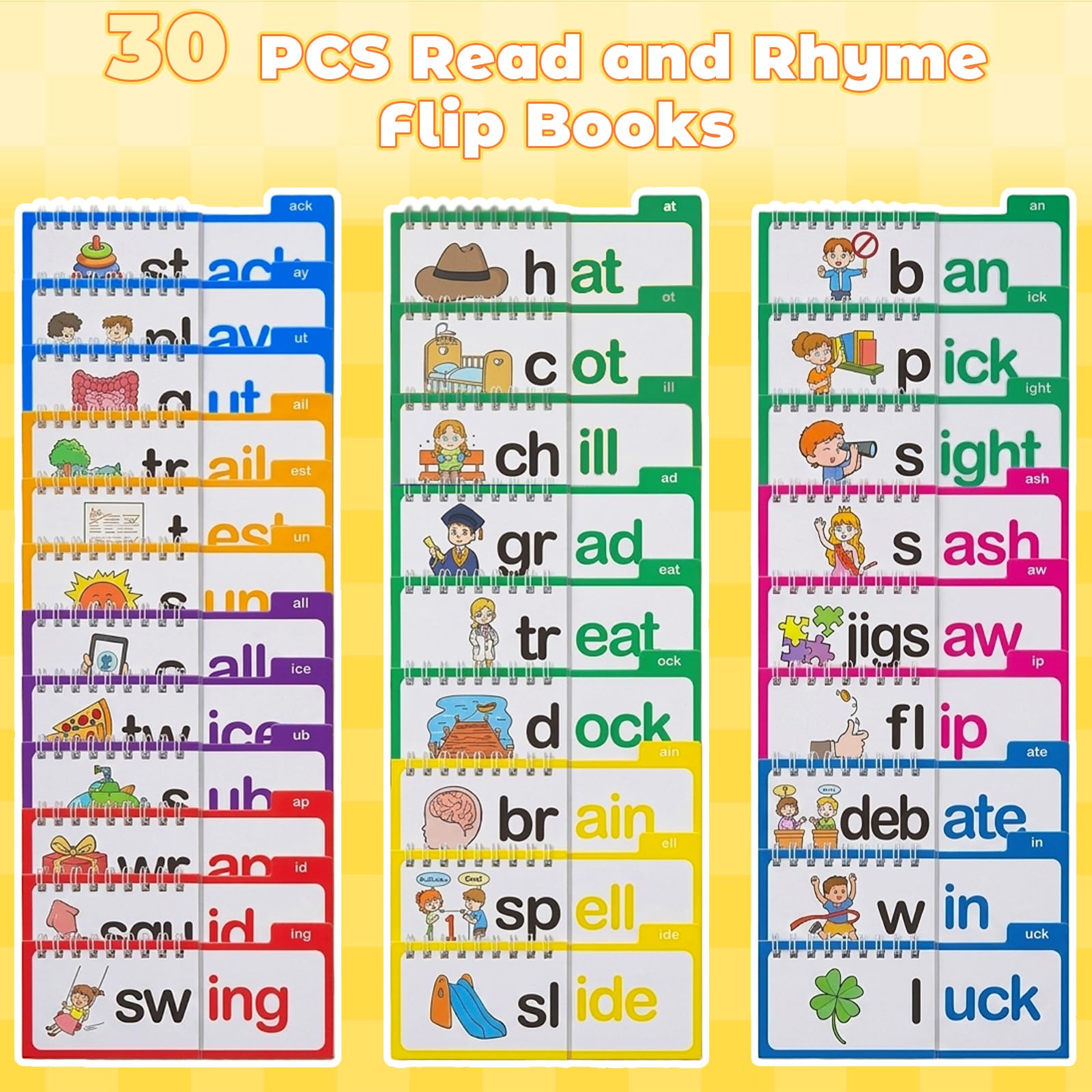 Kkogleam Phonics Flash Cards & Word Family Build Book Fun Kids Flip Books, Learn to Read 30 Read and Rhyme Flip Books, Engaging Educational Tools