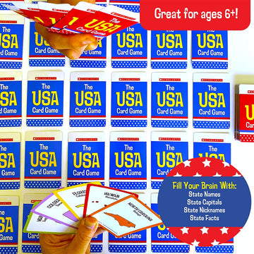 University Games, Scholastic USA Travel Card Game, Learn State Capitals and Historic Facts, Great Geography Challenge Card Game for Kids Ages 6 and Up